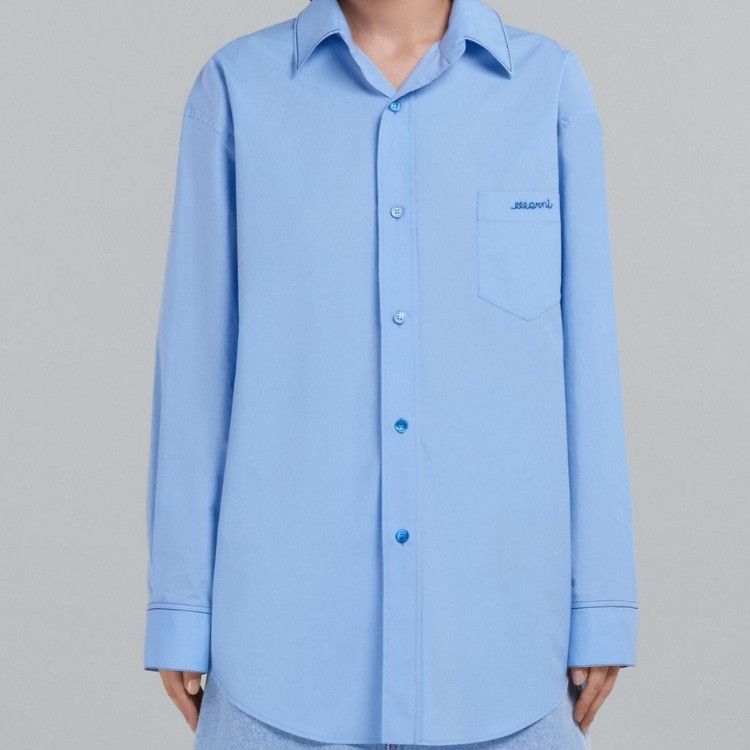 image of Marni O1W1Db10524 Embroidered Cotton Shirt In Blue, Women's (Size XL)