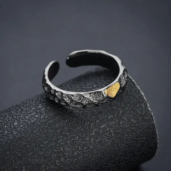 Jewelry Black Textured Open Band Ring with Gold Accent Size ONE SIZE - 3 Thumbnail