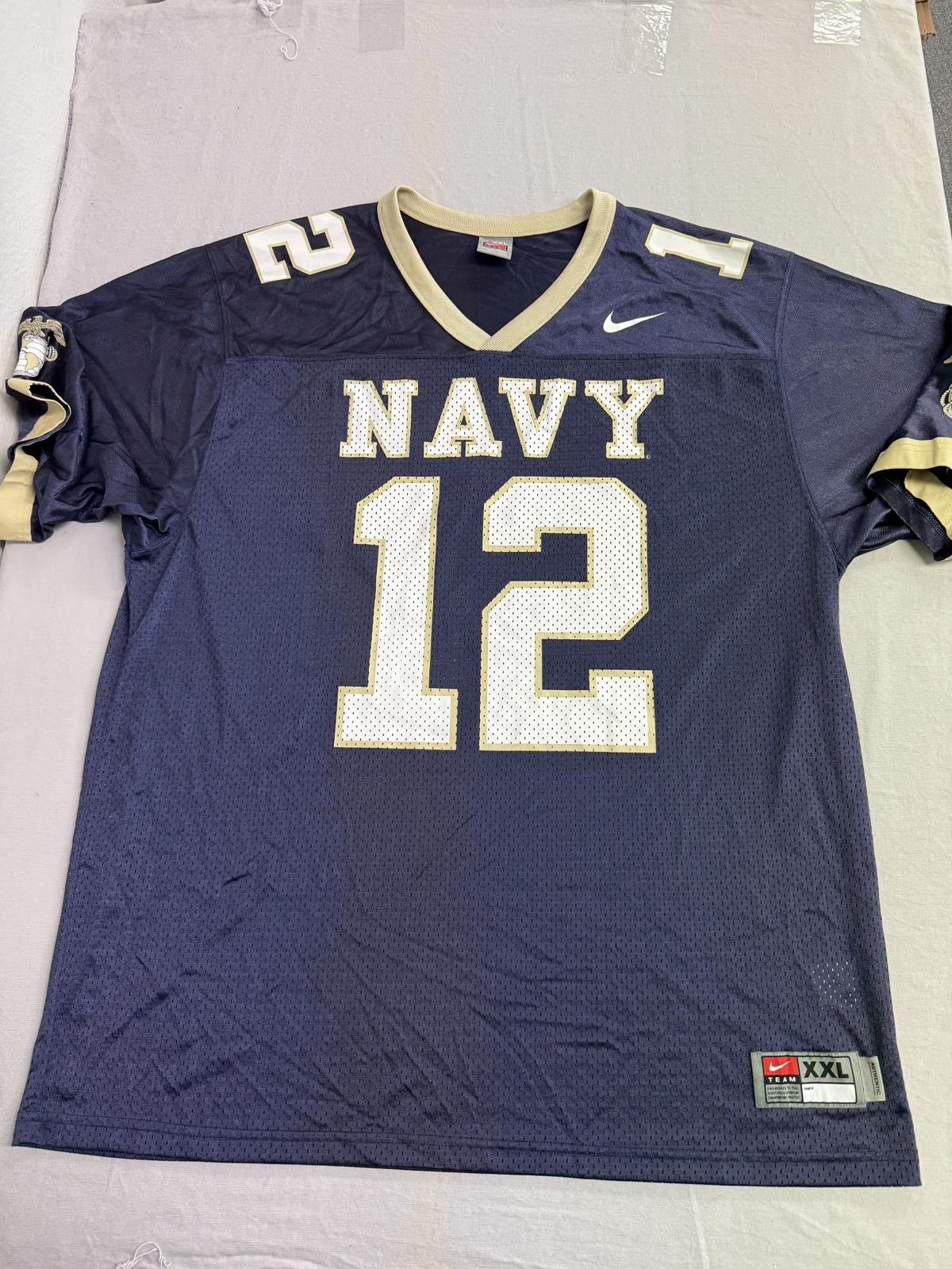 Nike Y2K Navy Midshipmen Football #12 Jersey Nike Naval Academy Size US XXL / EU 58 / 5 - 1 Thumbnail