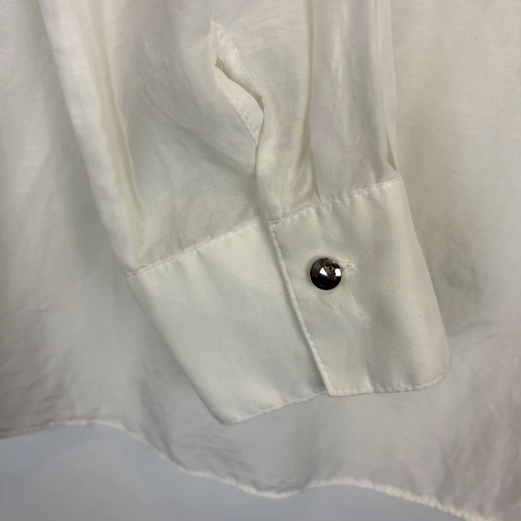 Vintage White Cottage Coastal Beach Lace Up Sheer Poet Button Shirt Women 10 Size L / US 10 / IT 46 - 6 Thumbnail