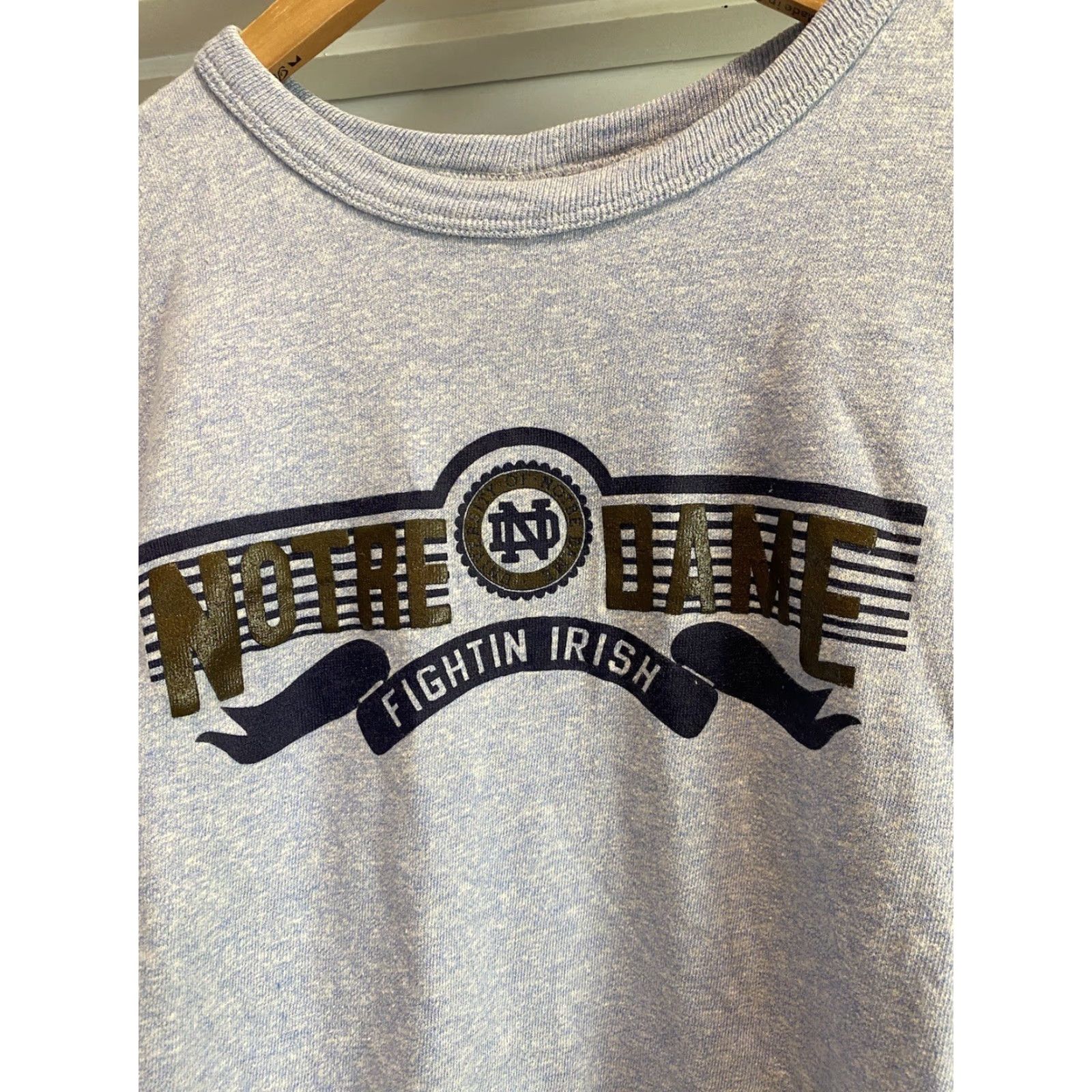 Champion VINTAGE Champion Notre Dame Short Sleeve Shirt Mens Large Gray Crew Neck Cotton Blend L Size US L / EU 52-54 / 3 - 3 Thumbnail
