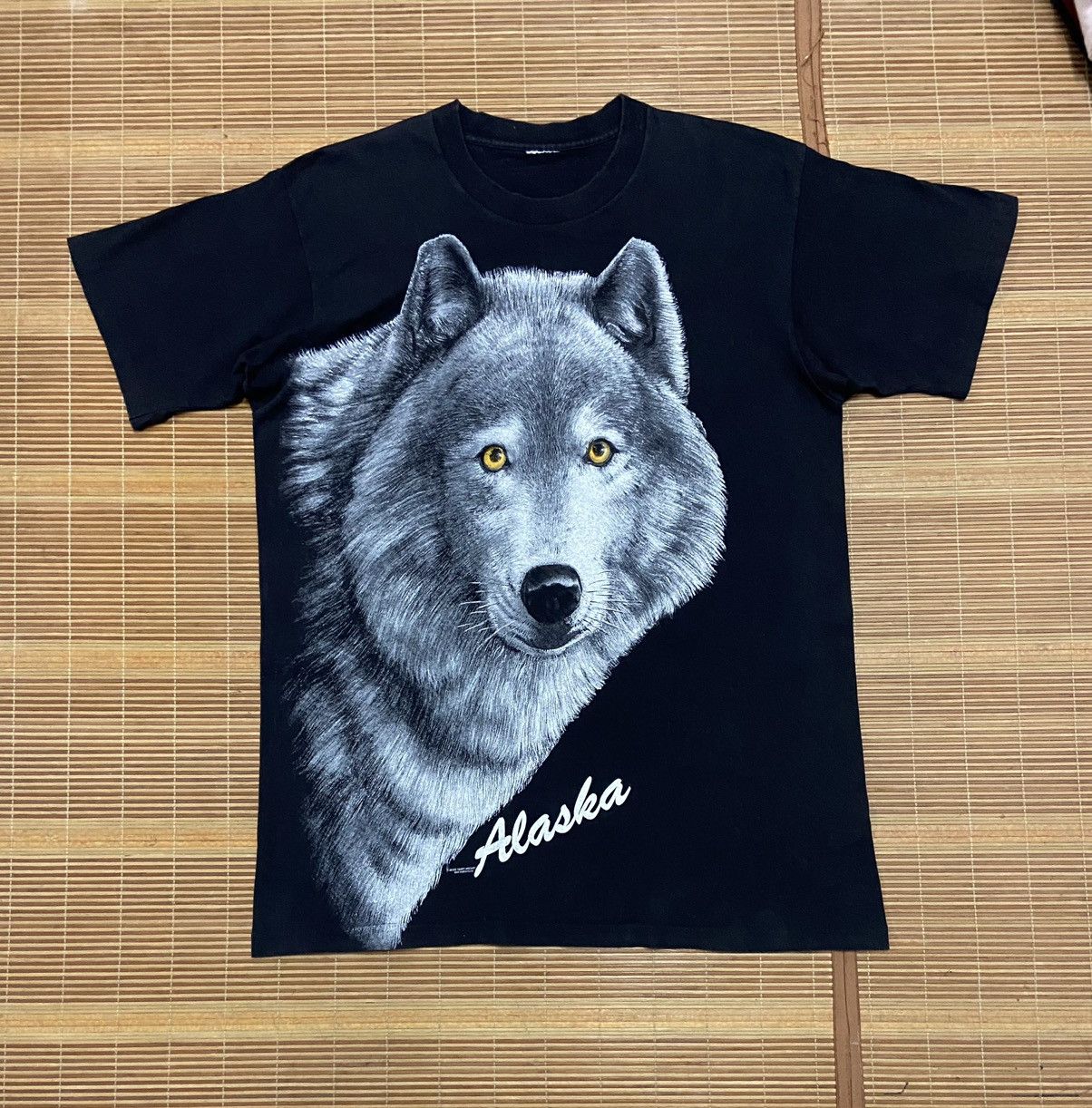 image of Vintage 96 Wolf Print Tee in Black, Men's (Size Large)