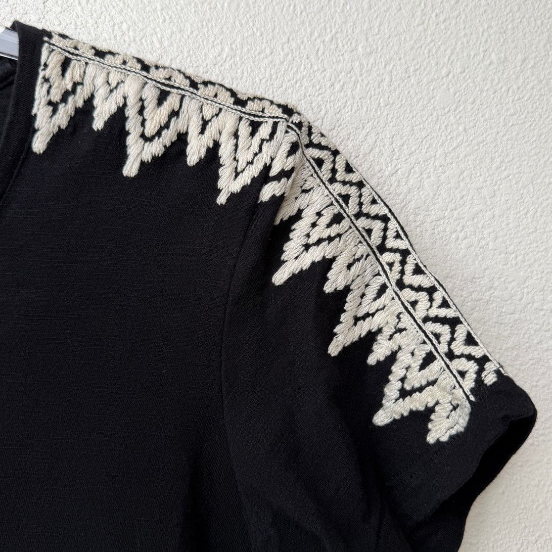 Other Pepin Black Short Sleeve Shirt with Embroidered Shoulders Size XS / US 0-2 / IT 36-38 - 8 Thumbnail