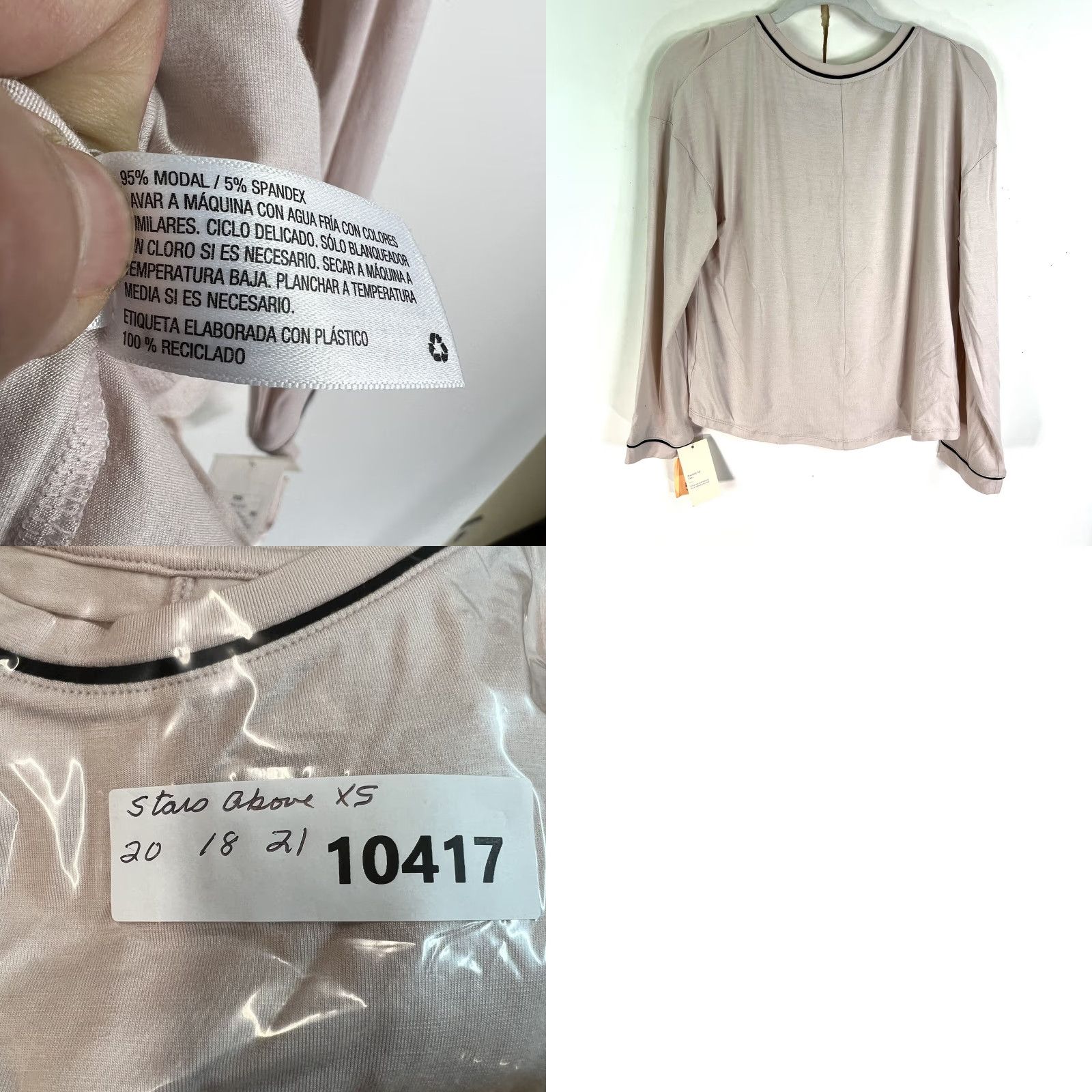 Vintage STARS ABOVE Pajama Top Women's XS Light Pink Long Sleeve Sleepwear Solid Cami Size XS / US 0-2 / IT 36-38 - 8 Thumbnail