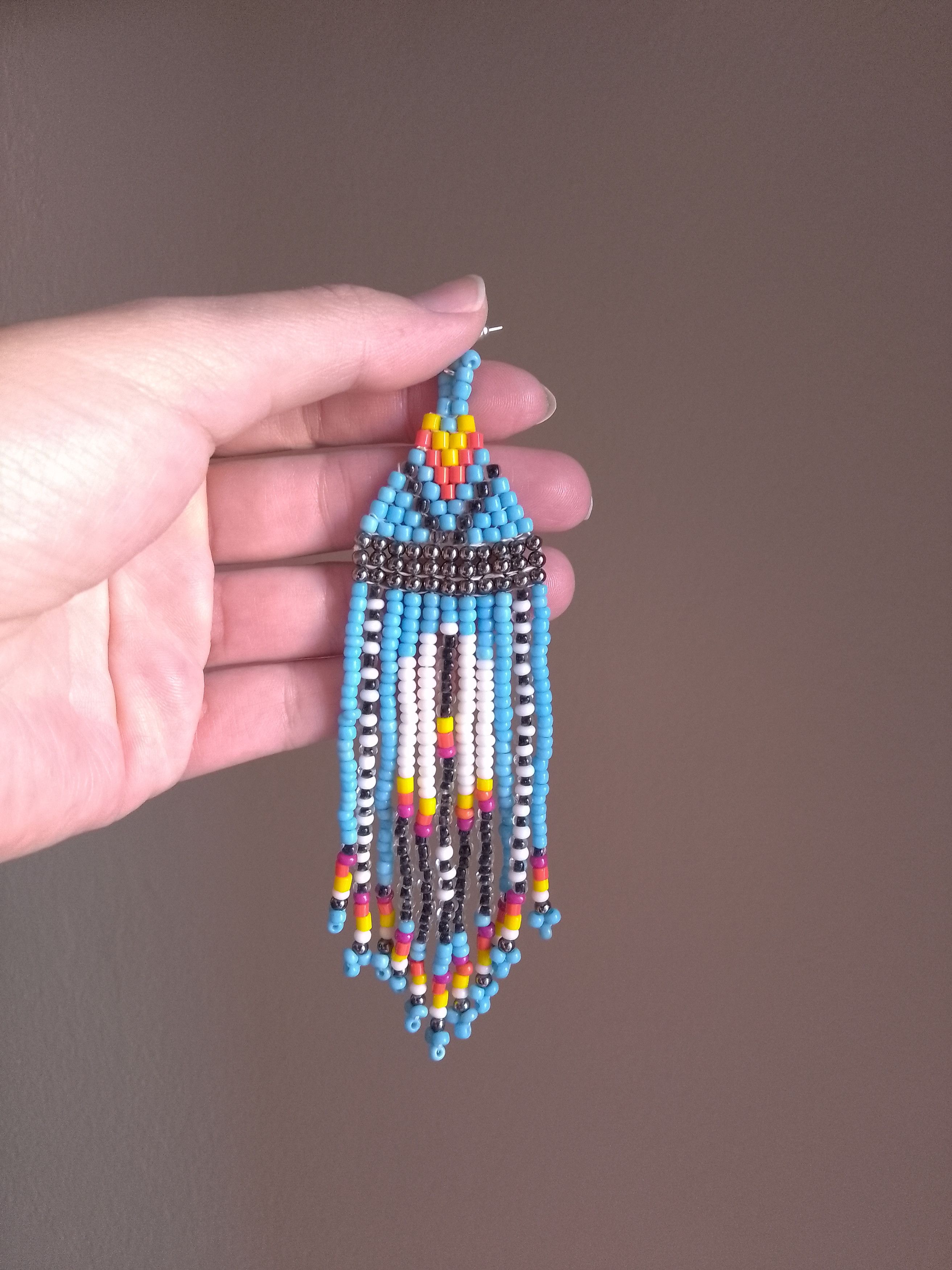 Handmade Earrings Long Bangs Ethnic Native Americans Pattern Size ONE SIZE - 2 Thumbnail