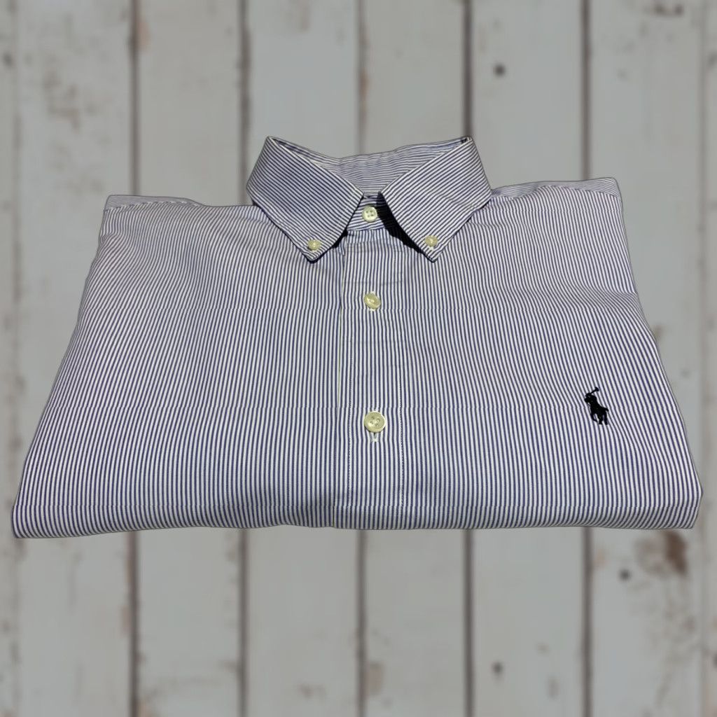 Ralph Lauren VINTAGE Ralph Lauren Men’s Button-Front Long Sleeve Shirt Cotton Blue Striped Large Size US L / EU 52-54 / 3 - 1 Thumbnail