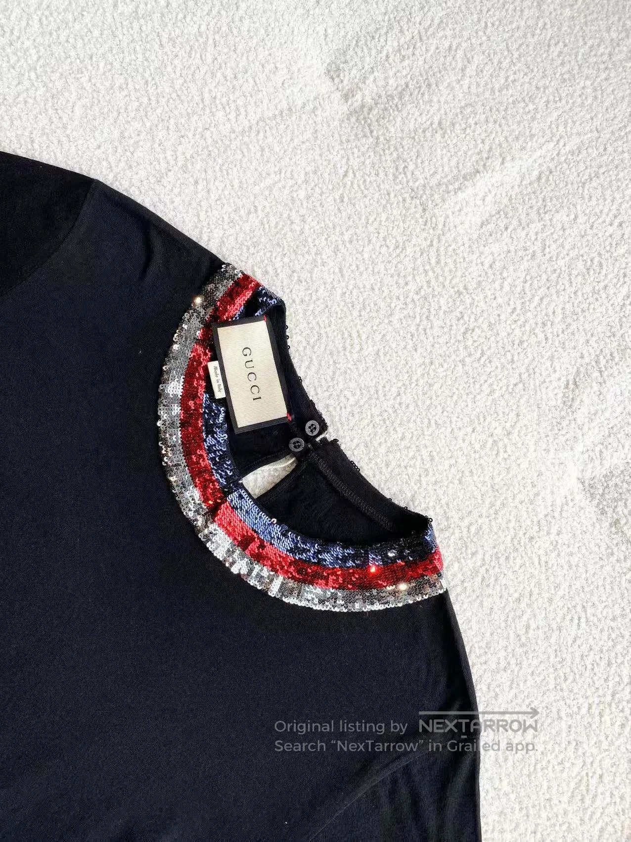 Gucci Guicci Beaded bow collar short-sleeved T-shirt| Size S / US 4 / IT 40 - 4 Thumbnail