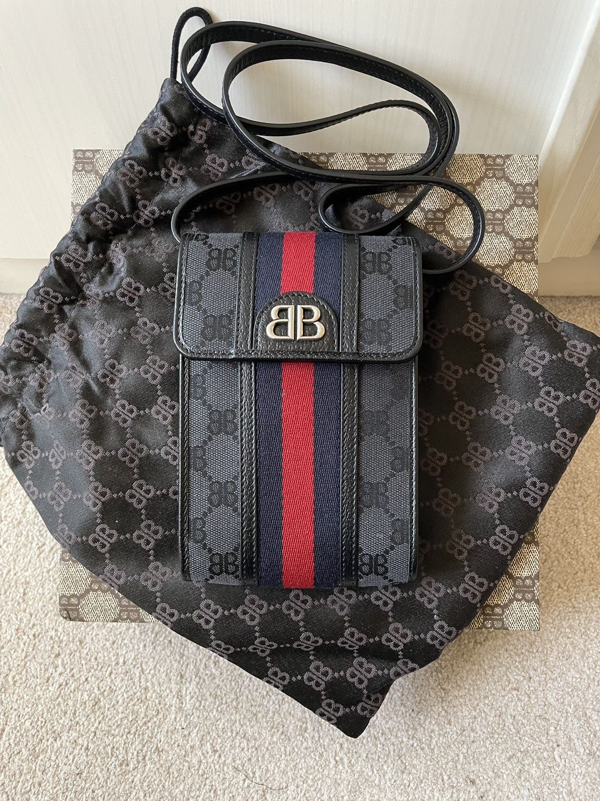 image of Balenciaga x Gucci Spring22 Hacker Project Shoulder Zip Bag (Nwt) in Black, Men's