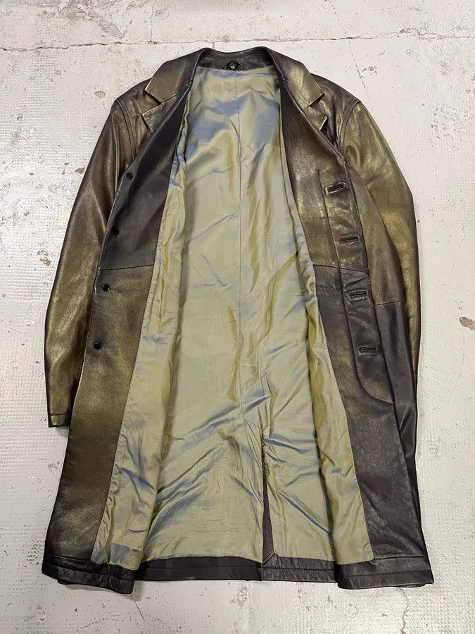 Versace 1990s Versace Brown Metallic Gold Leather Coat Size US M / EU 48-50 / 2 - 8 Thumbnail