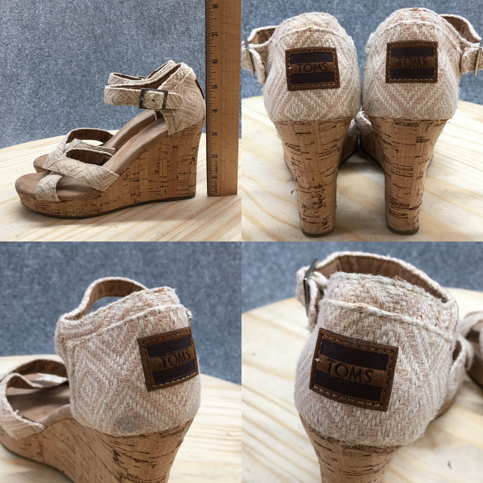 Toms Toms Sandals Women Sienna Ankle Strap Beige Woven Casual Wedge Heels 6.5 301214 Size US 7 / IT 37 - 8 Thumbnail