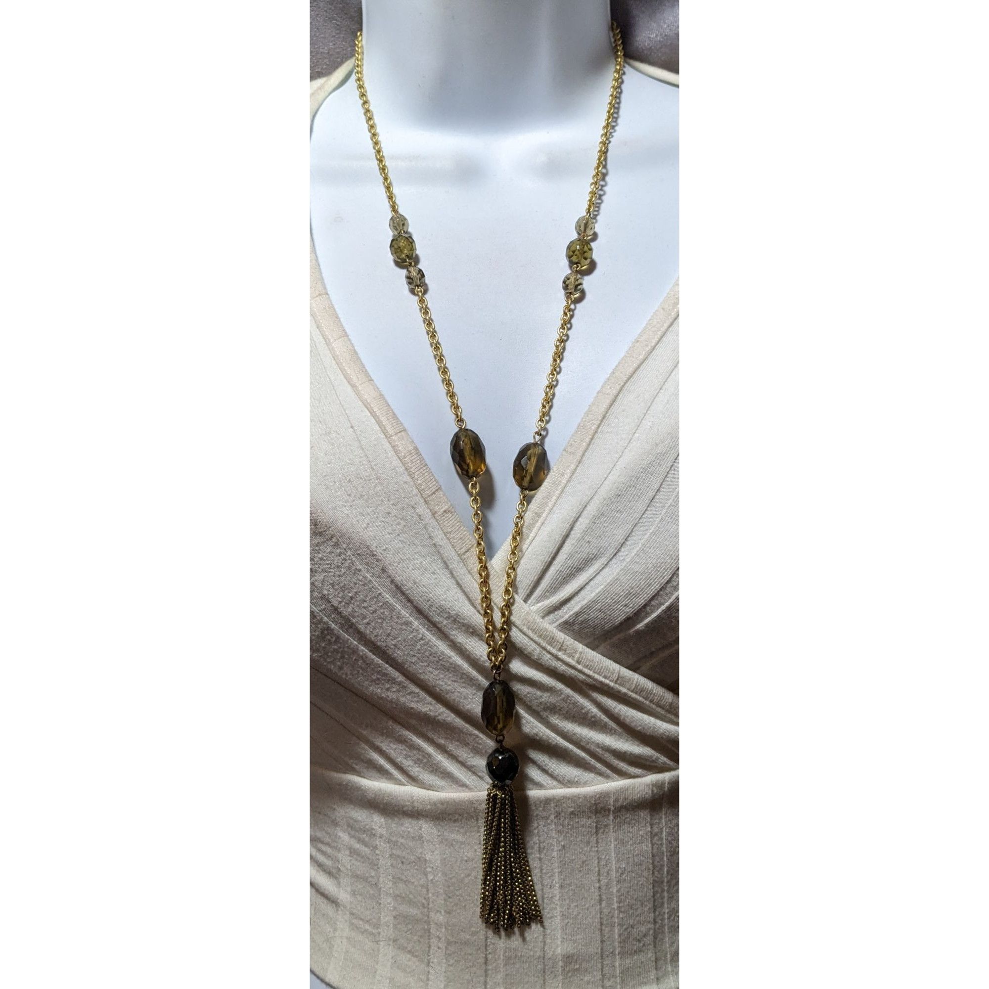Other Glass Beaded Gold Chain Tassel Necklace Size ONE SIZE - 7 Thumbnail