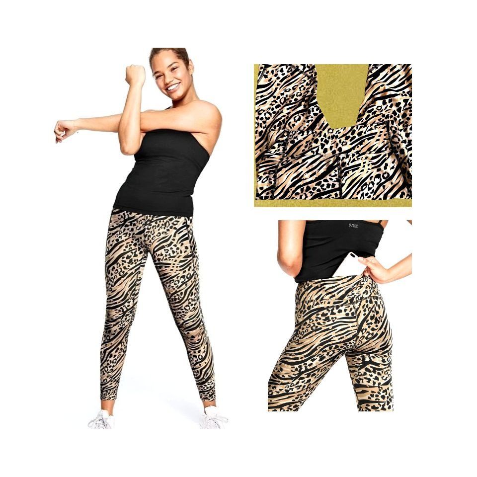 Victoria's Secret Victorias Secret Pink Sport Leggings Large Logo Leopard Pri Size 27" / US 4 / IT 40 - 2 Thumbnail