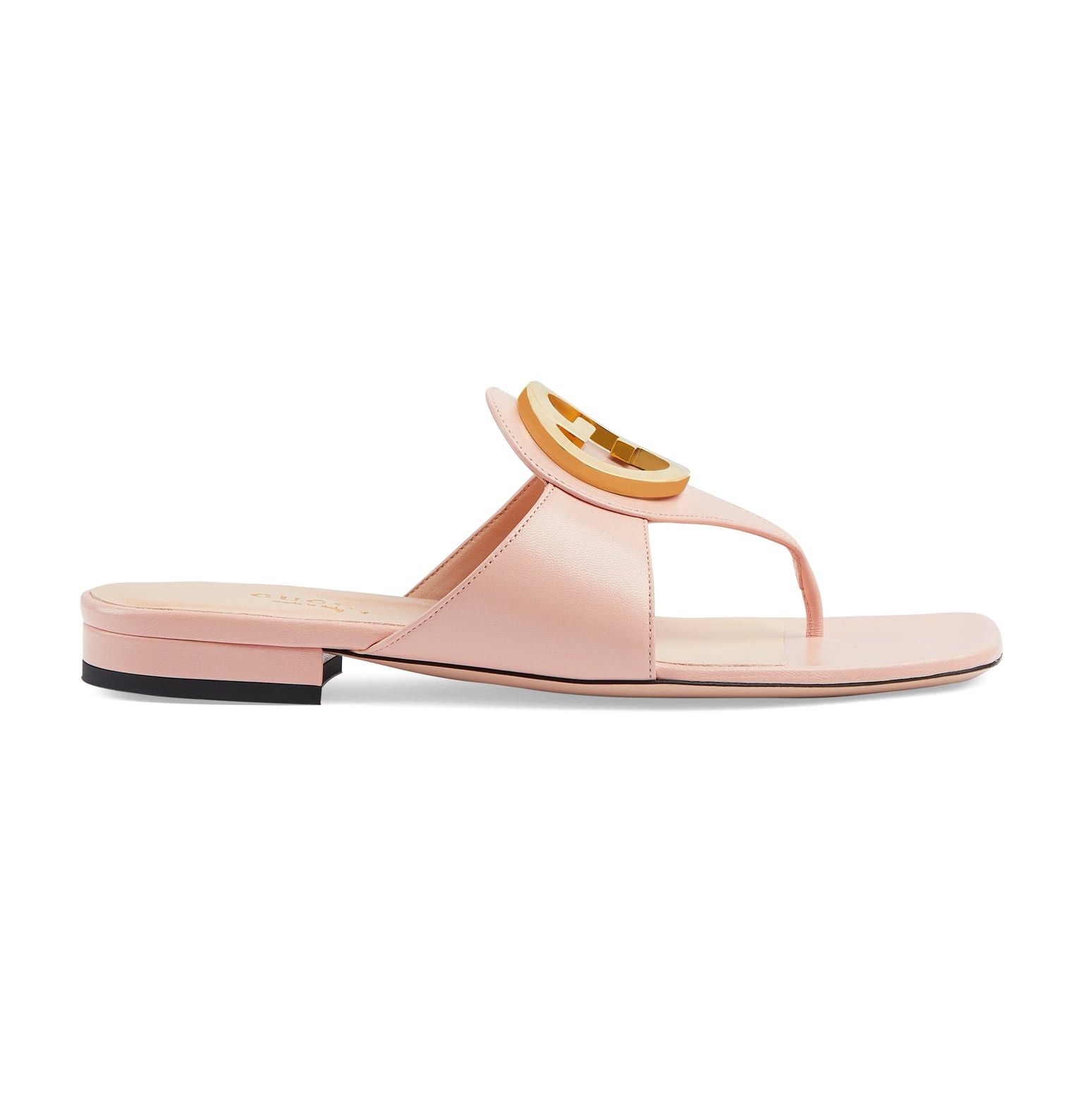 image of Gucci Blondie Leather Thong Slide Sandals Size 38.5 in Pink, Women's