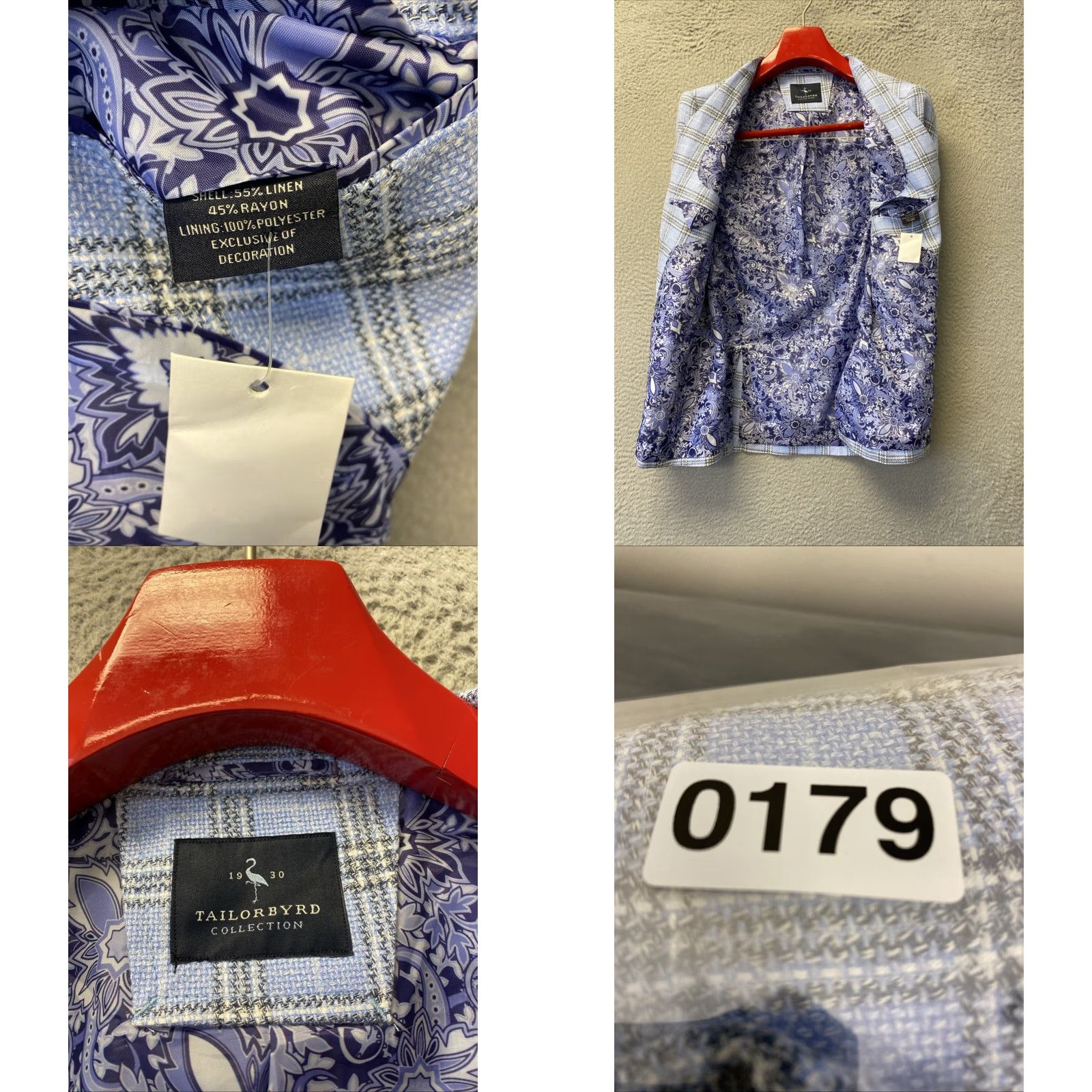 Tailorbyrd Tailorbyrd Blazer Mens Adult 40R Blue Windowpane Check Sport Coat Two-Button Notch Lapel Double-Vented Size 40R - 9 Thumbnail