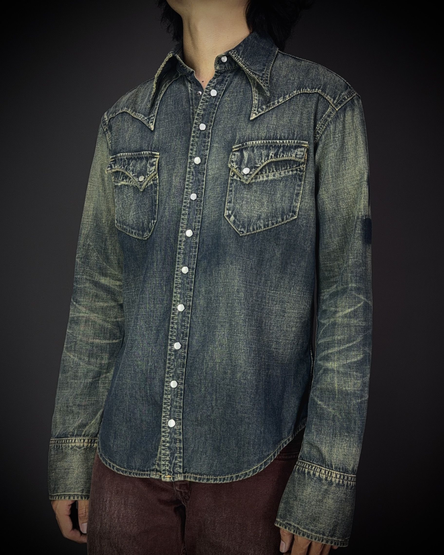 Japanese Brand LED RECHWE Vintage Washed Western Shirt Size US L / EU 52-54 / 3 - 1 Thumbnail