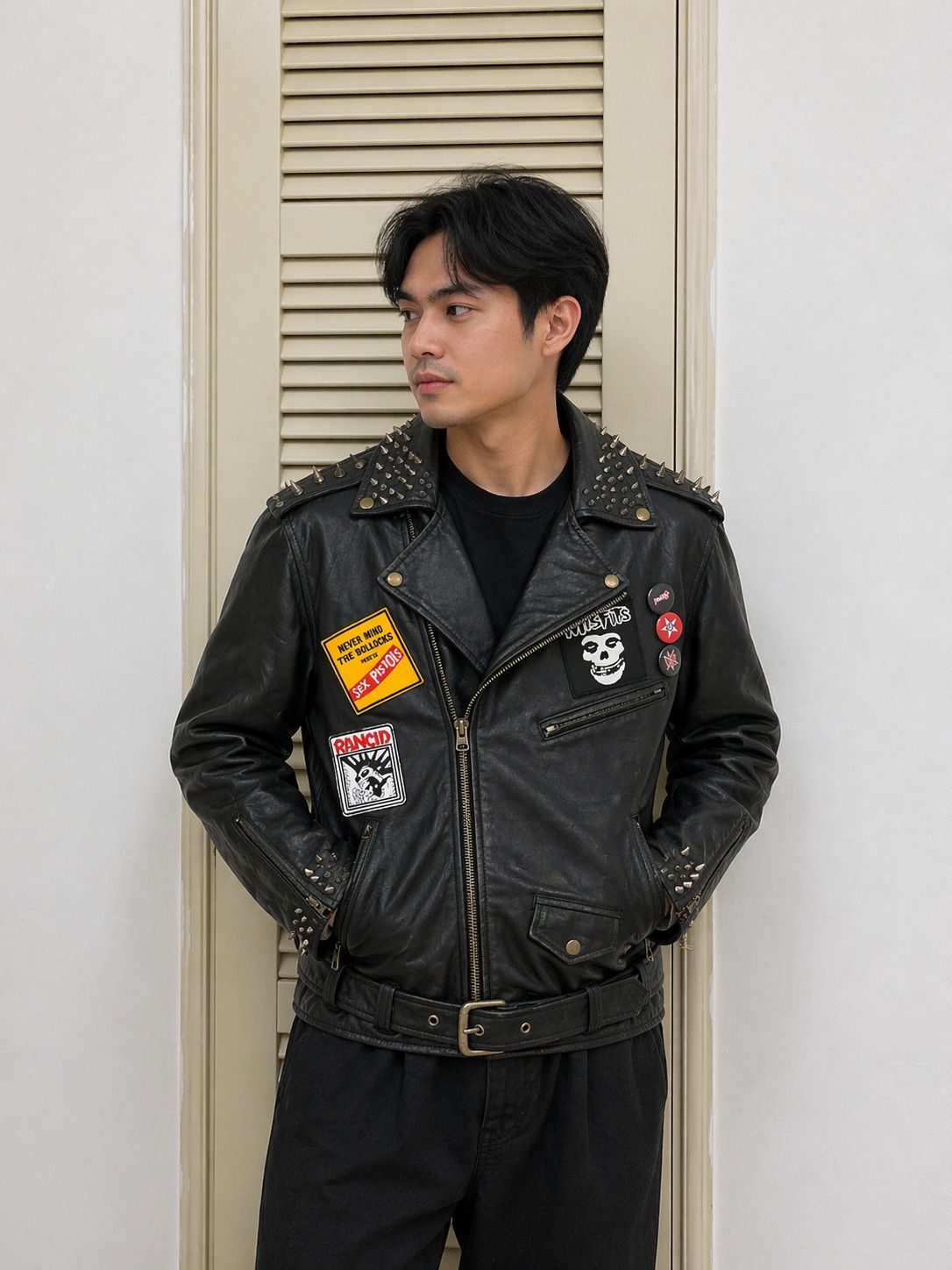 Schott Street Punks Leather Studded Spike Double Collar Jacket Size US M / EU 48-50 / 2 - 1 Thumbnail