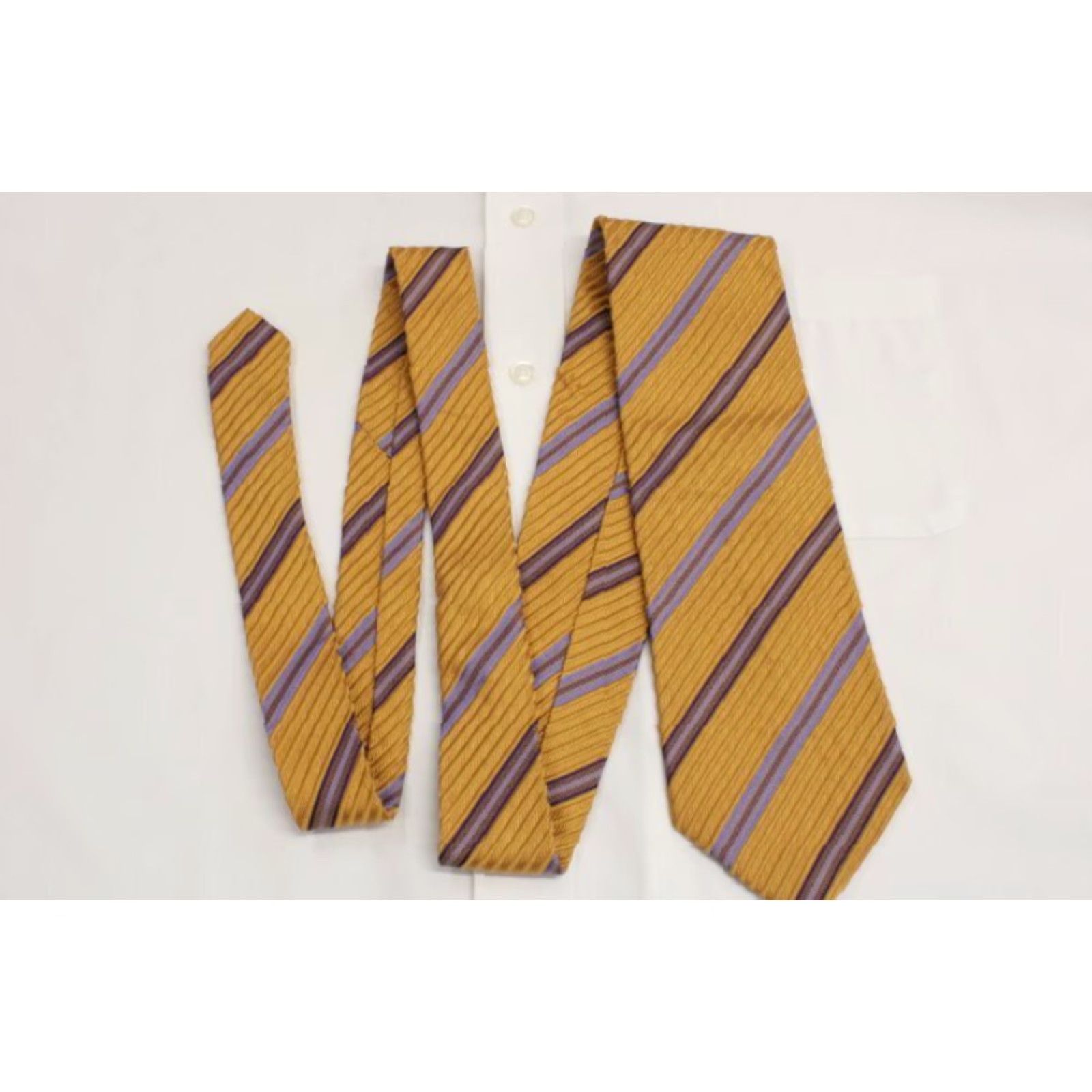 Vintage VINTAGE XMI Platinum Silk Necktie Yellow Gold Stripes Tie Handmade Classic Office Wedding Mens Size ONE SIZE - 2 Thumbnail