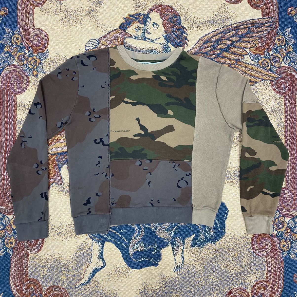 Off White Camo Cut & Sew Patchwork Sweatshirt