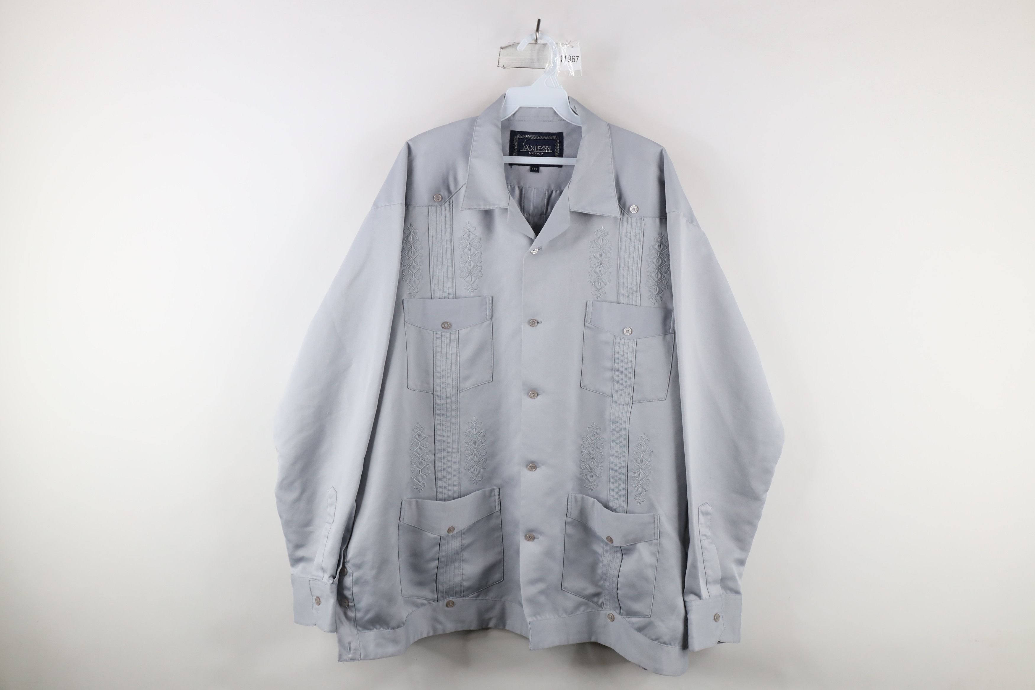 Vintage Vintage 90s Guayabera Beach Wedding Button Shirt Gray Size US XXL / EU 58 / 5 - 1 Thumbnail