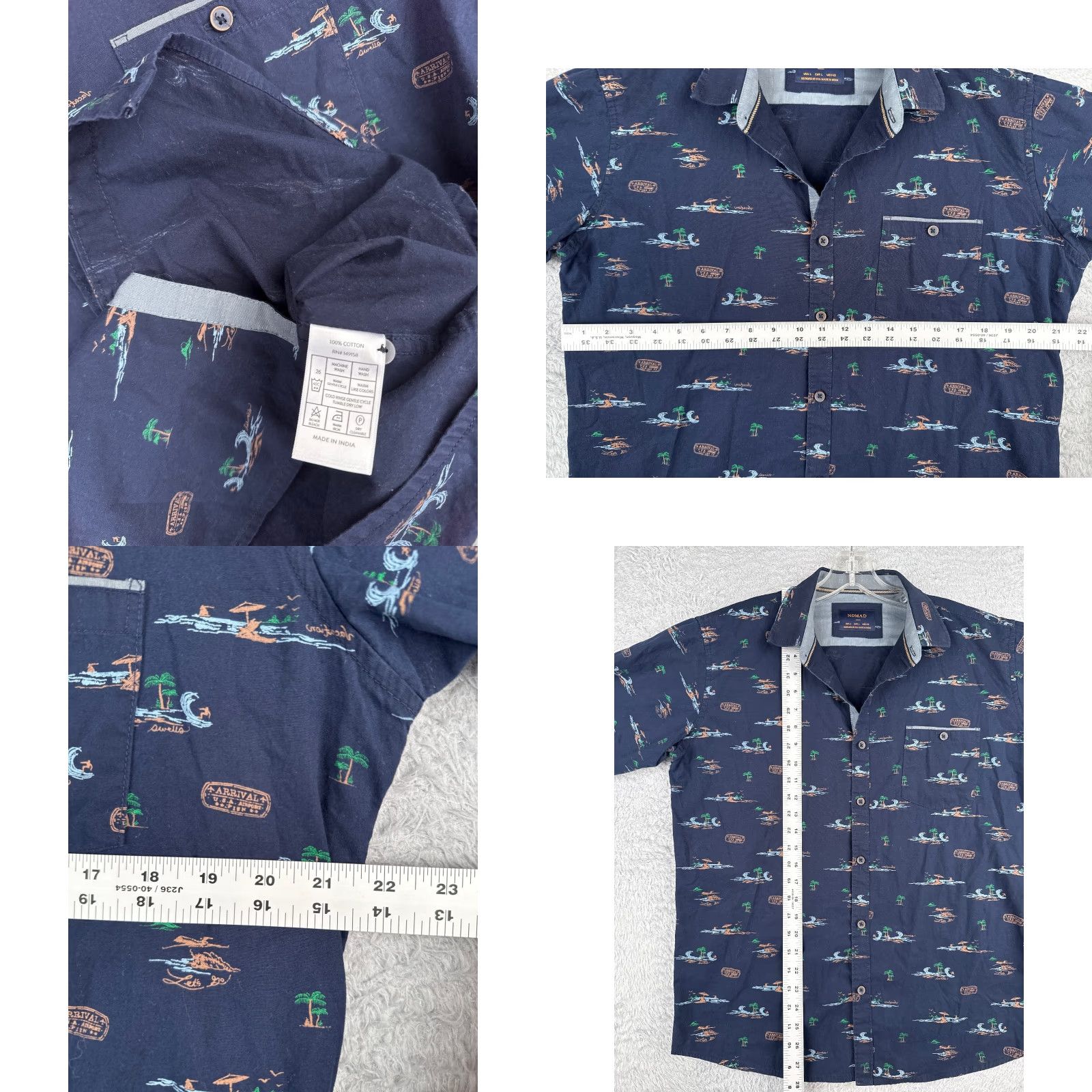 Nomad Nomad Shirt Men Large Blue Palm Surfer All Over Print Hawaiian 100% Cotton Mens Size US L / EU 52-54 / 3 - 8 Thumbnail