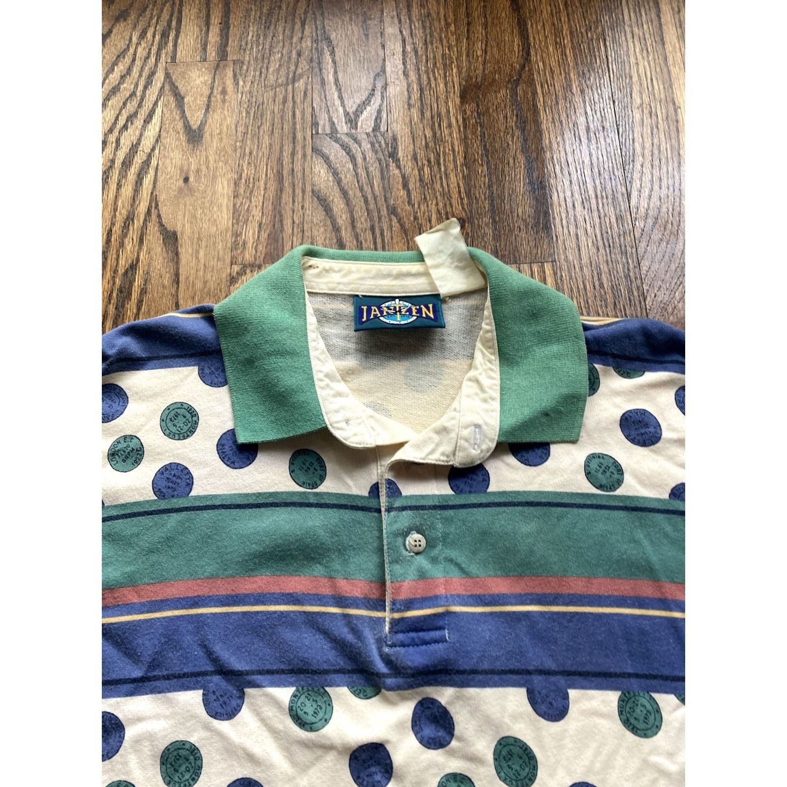 Jantzen VINTAGE Jantzen Polo Shirt Mens Large All Over Print AOP Passport Stamps Retro Size US L / EU 52-54 / 3 - 4 Thumbnail