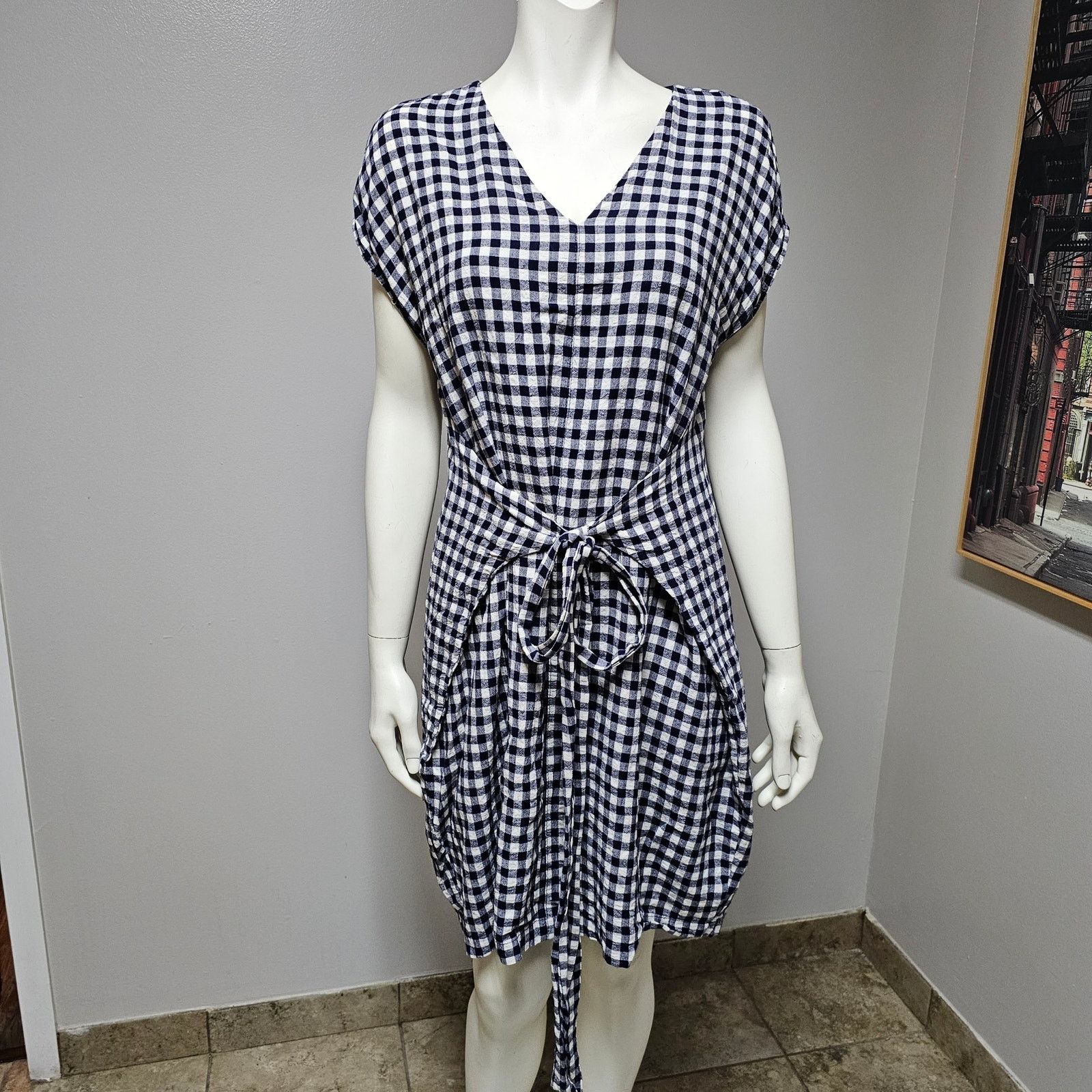 Anthropologie Mo:vint by Anthropologie Gingham Dress Navy Blue/White sz s Size S / US 4 / IT 40 - 3 Thumbnail