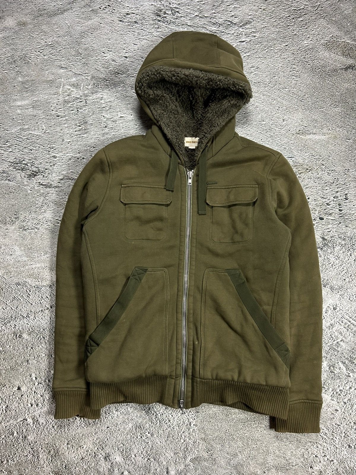 Diesel × Vintage Diesel vintage khaki zip hoodie teddy fur Y2K Japanese Size US XL / EU 56 / 4 - 1 Thumbnail