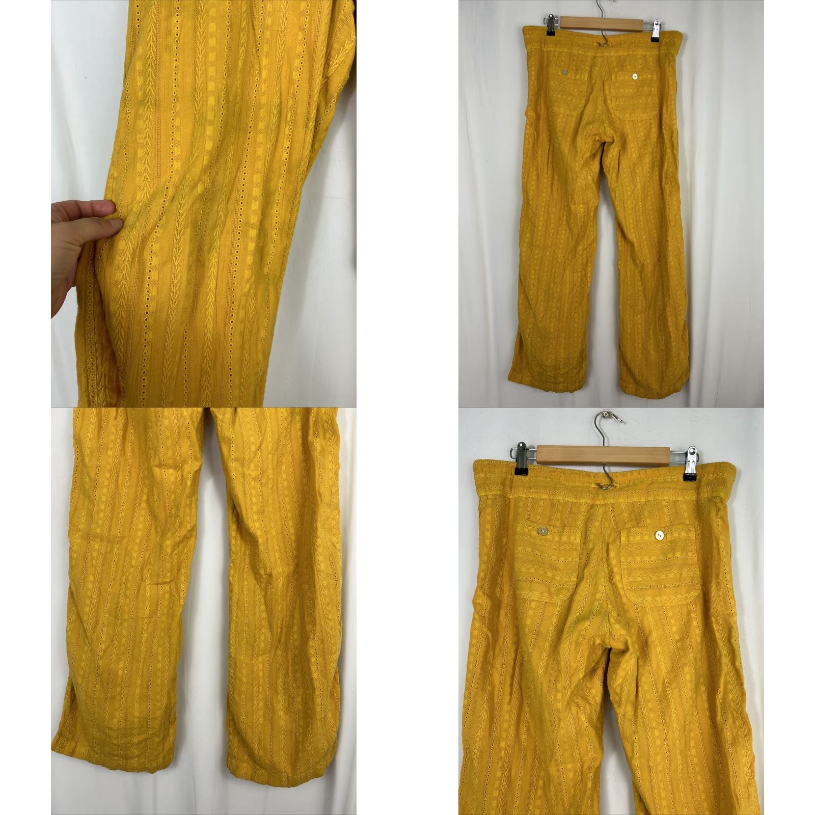 Vintage Sundance Womens Pants Medium Yellow Eyelet Patch Pocket Wide-Leg Stains Chambray Cotton Baggy Casual Spring Summer Size 32" / US 10 / IT 46 - 8 Thumbnail
