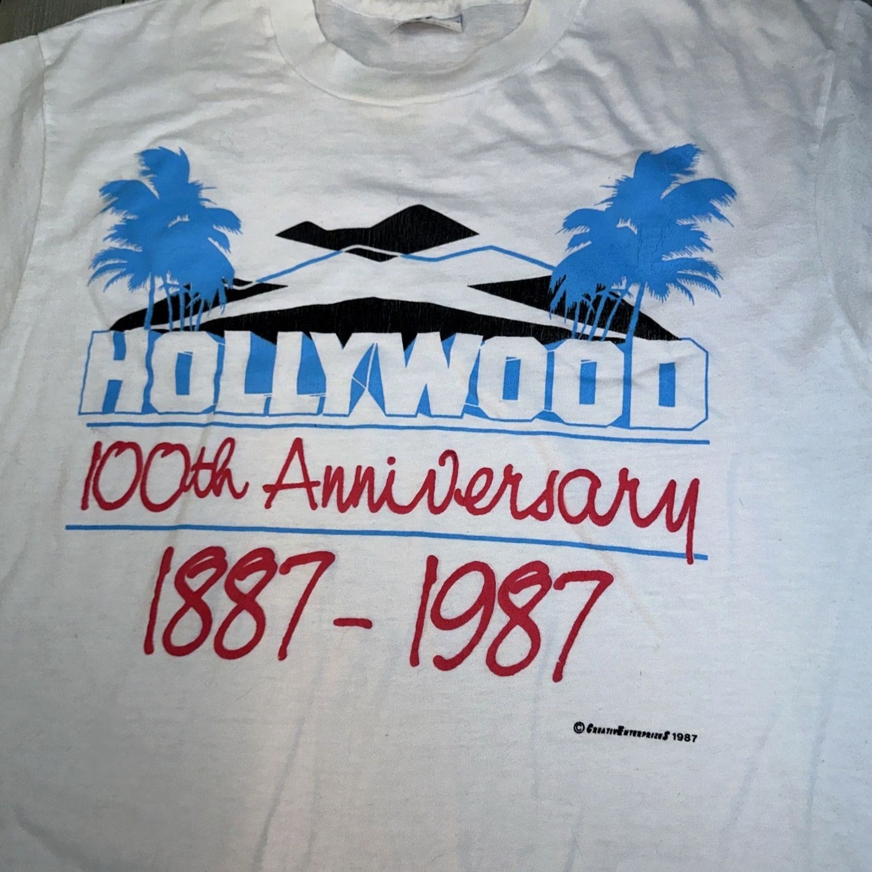Vintage VINTAGE 100% T-shirt USA Hollywood 100 year anniversary Made In USA Men L White Shirt Size US L / EU 52-54 / 3 - 7 Thumbnail