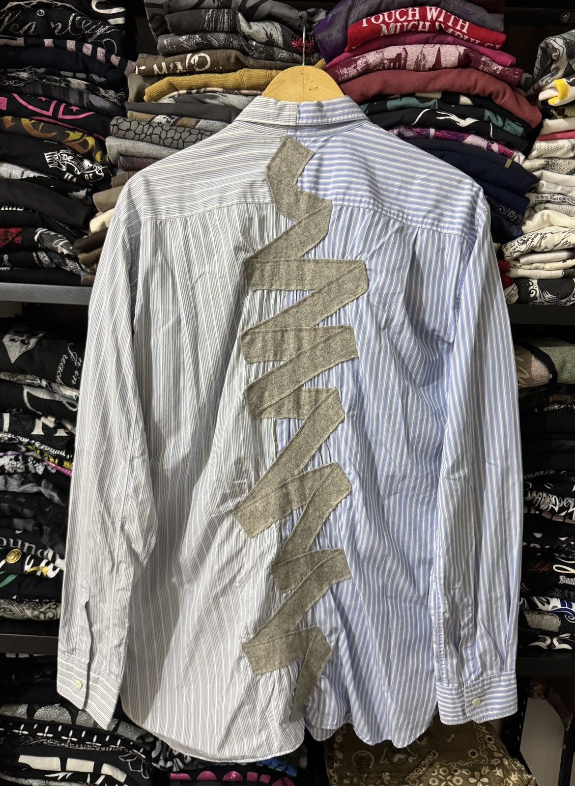 Comme des Garcons Comme des Garcons Blue and Grey Striped Tweed Pacth Shirt Size US M / EU 48-50 / 2 - 2 Thumbnail
