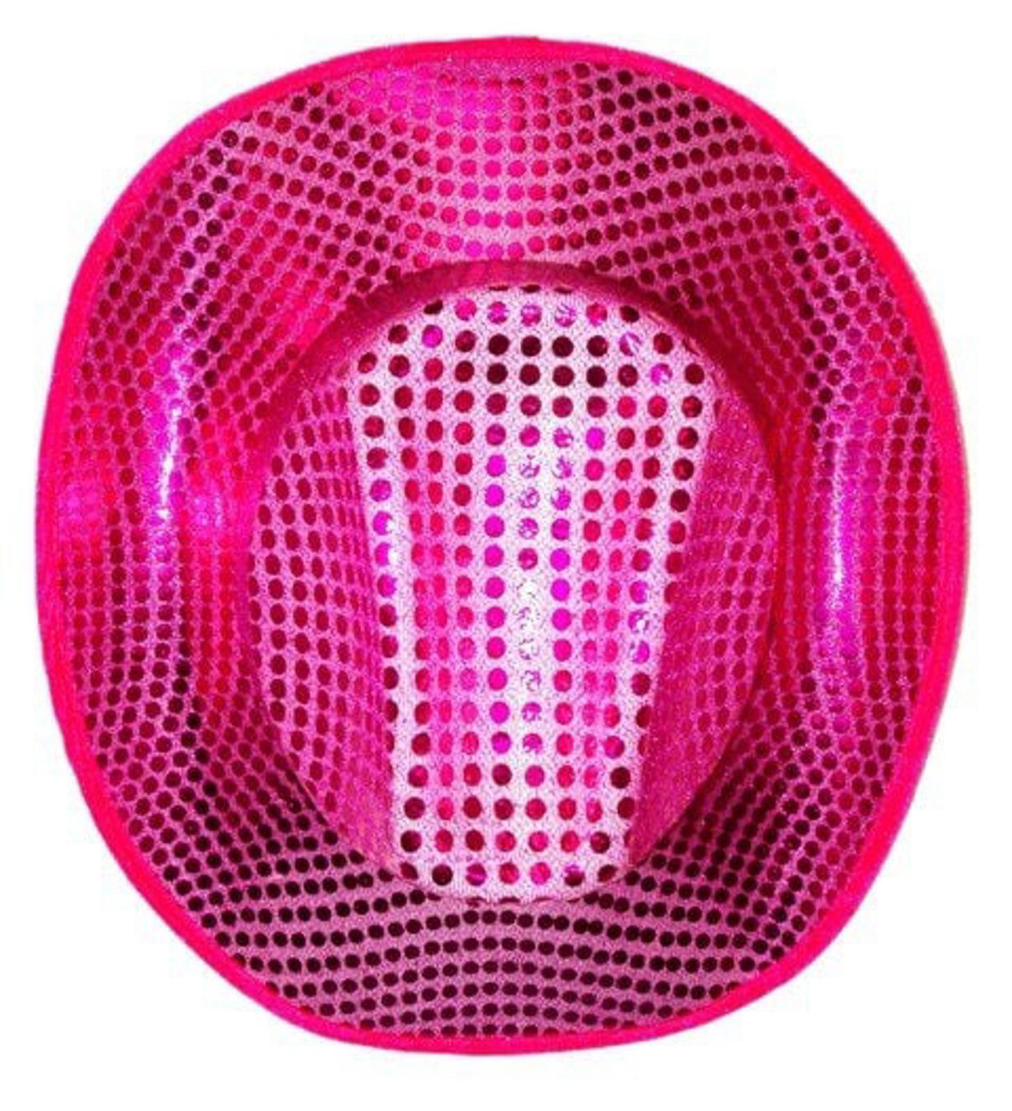 Designer Sequin Fabric Cowboy/Cowgirl Hat HOT PINK FUSHIA Size ONE SIZE - 1 Preview