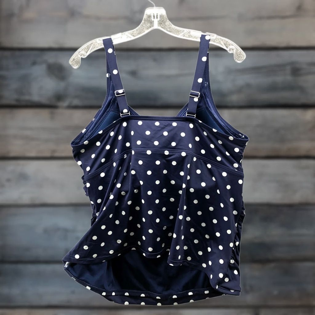 Lands' End Lands' End V-Neck Wrap Underwire Tankini Swim Top Womens 18W Blue White Polka Size XXL / US 16-18 / IT 52-54 - 1 Thumbnail