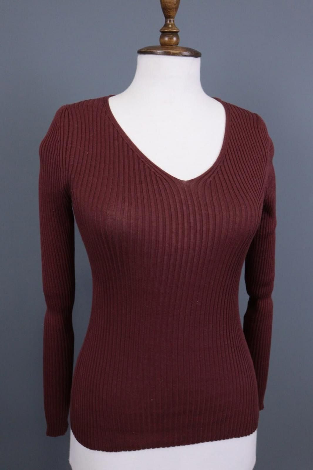 Designer Peruvian Connection Burgundy Ribbed Top Shirt Size S Size S / US 4 / IT 40 - 6 Thumbnail