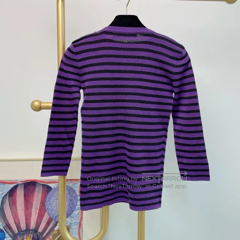 Dior Dior Purple striped slim round neck knitted long sleeves Size XS / US 0-2 / IT 36-38 - 2 Thumbnail