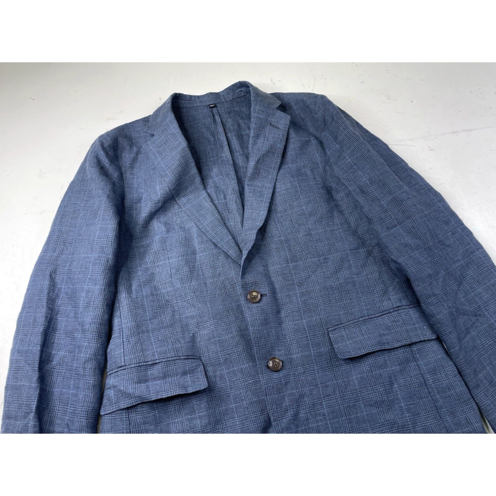 J.Crew J.CREW Blazer Jacket 40R Blue Linen Plaid Slim Notch Lapel Single-Breasted Two-Button Men Size 40R - 2 Thumbnail