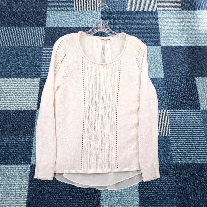 Lucky Brand Lucky Brand Sweater Womens S Small Beige Long Sleeve Chiffon Lined Split Back Size S / US 4 / IT 40 - 1 Thumbnail