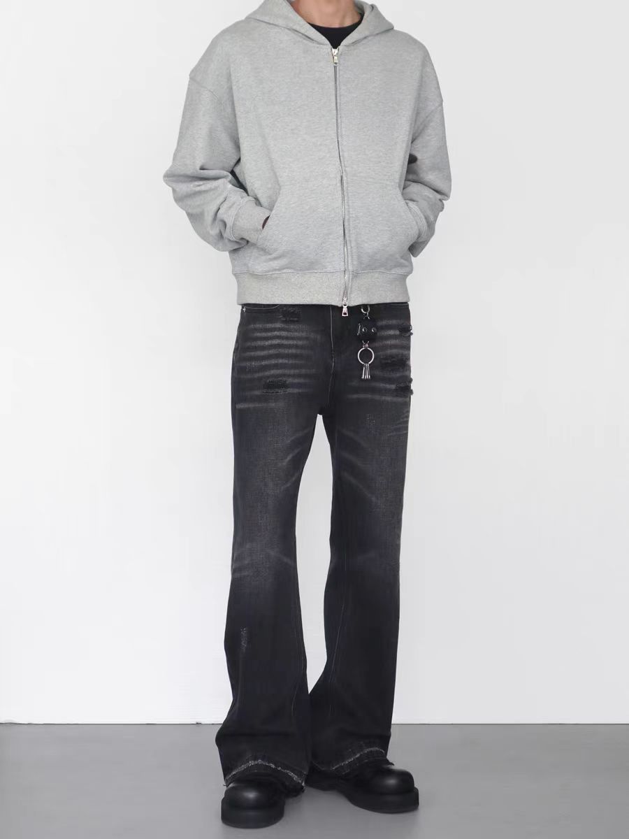 High street ripped micro flare straight leg jeans