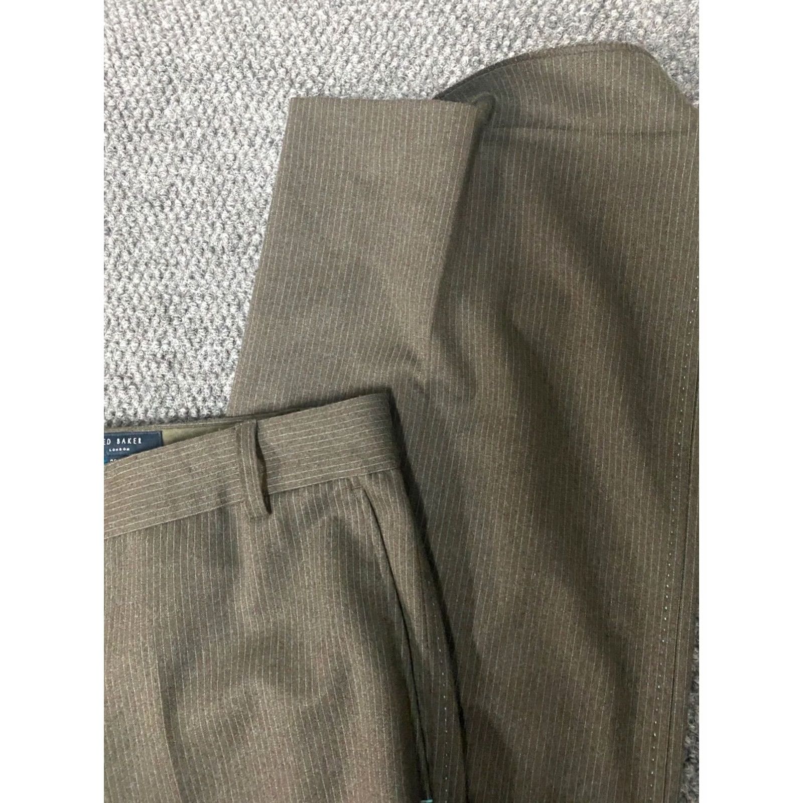 Ted Baker Ted Baker London Pants Mens 36x34 Green Striped Wool Stretch Straight Knit Flat Front Zipper Chino Regular Inseam 34 Size US 36 / EU 52 - 4 Thumbnail