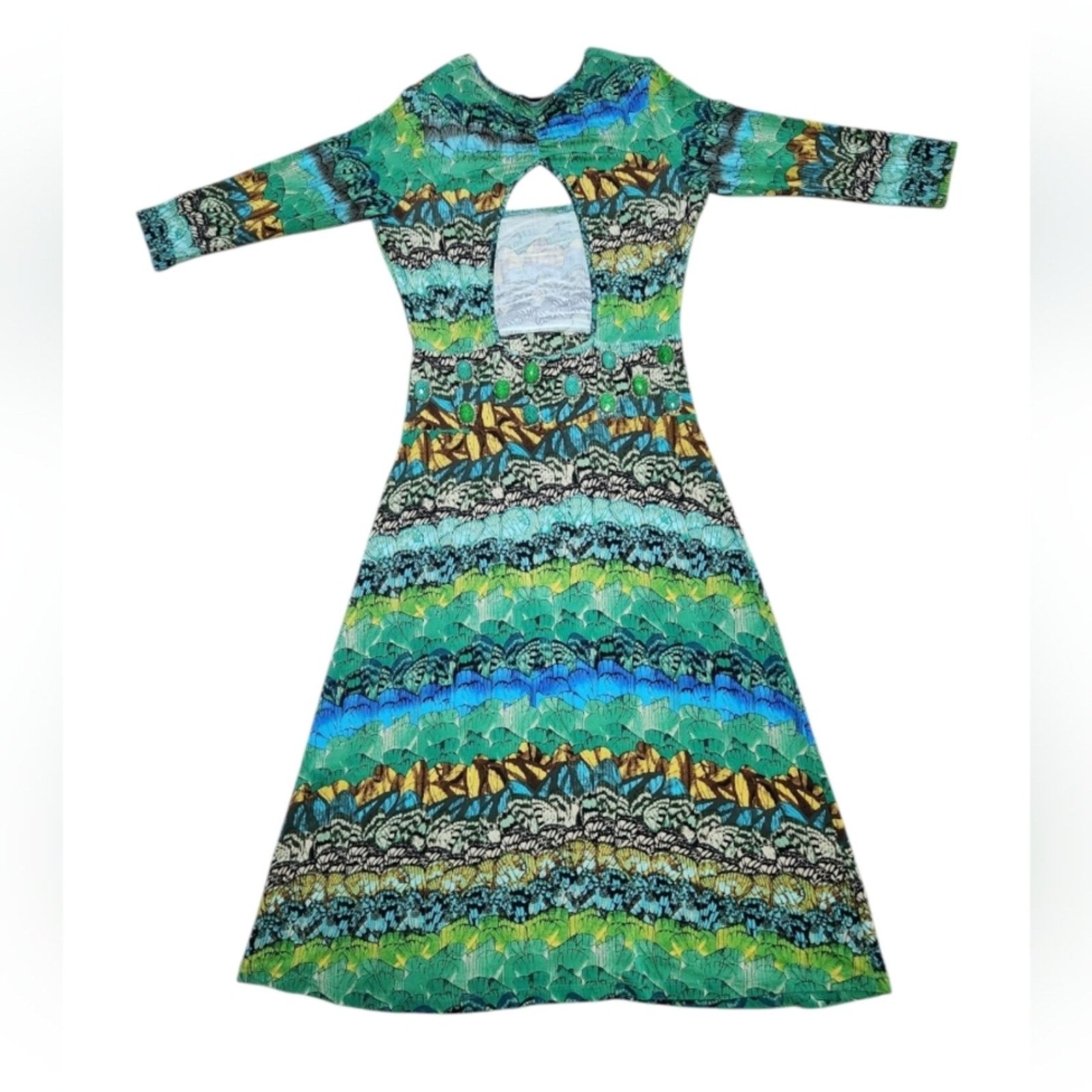 Blumarine Blumarine Green Patterned Maxi Dress Beads & B Swarovski Size L / US 10 / IT 46 - 2 Thumbnail