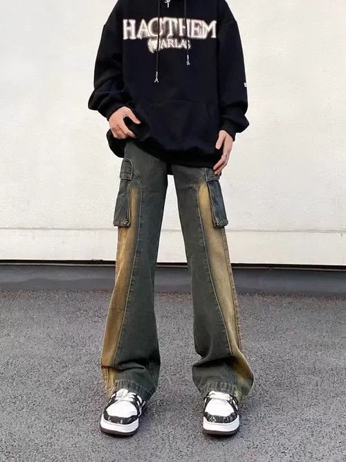Japanese Brand × Jean Vintage washed pocket cargo patchwork bootcut jeans Size US 32 / EU 48 - 2 Thumbnail
