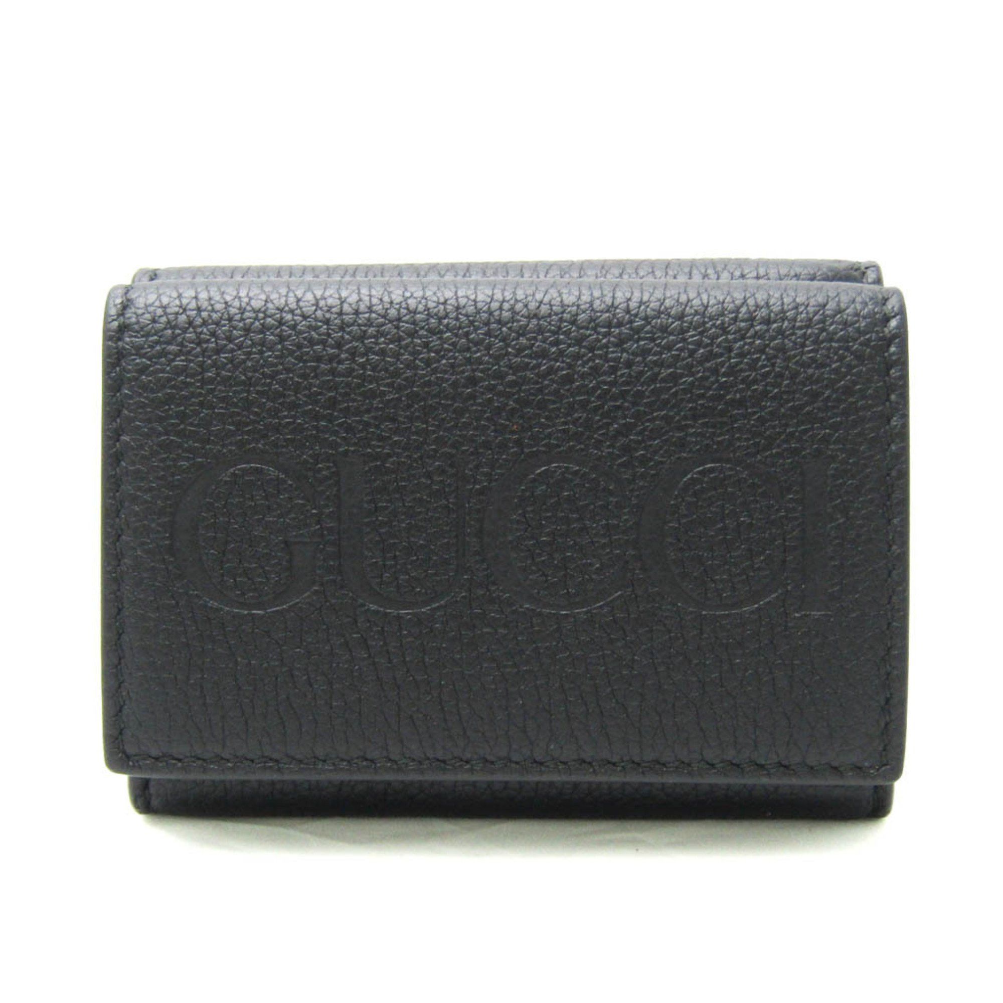 image of Gucci Logo Mini Wallet 736151 Women,men Leather Wallet (Tri-Fold) Black, Women's
