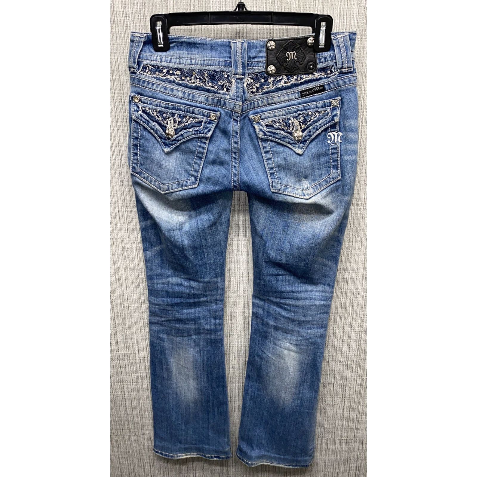 Miss Me MISS ME Womens Blue Flap Pocket Rhinestone Bootcut Jeans Size 26 X 30 Cotton Blend Regular Womens Size 26" / US 2 / IT 38 - 4 Thumbnail