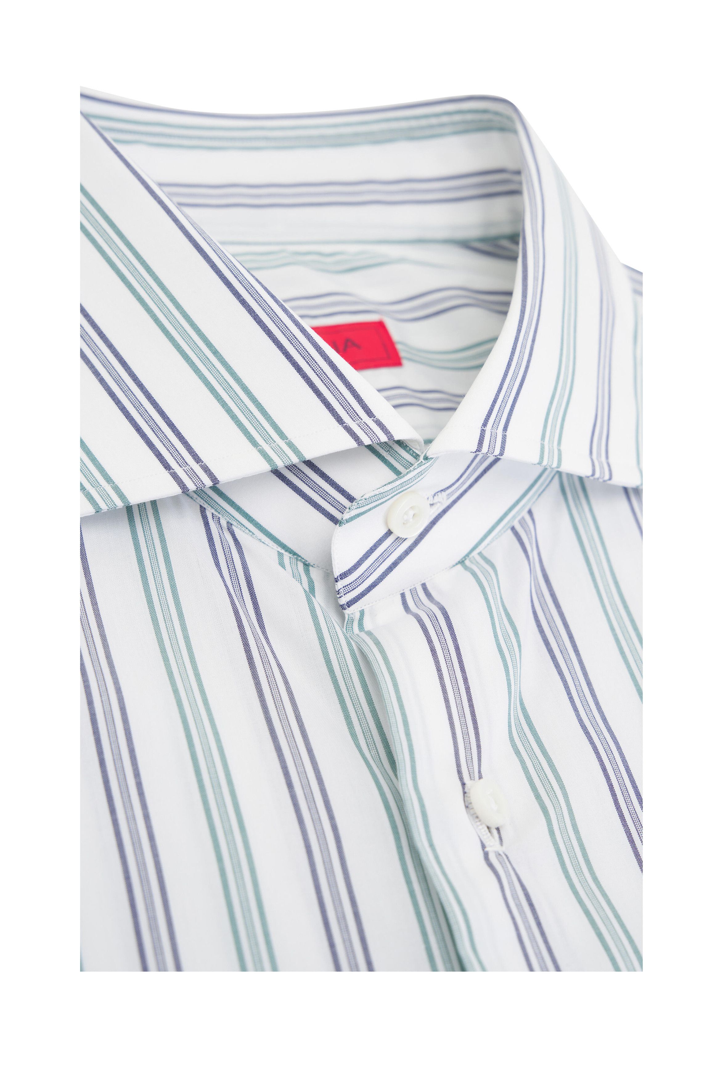 Isaia o1mtch0225 Cotton Stripe Dress Shirt in White/Green Size US XL / EU 56 / 4 - 2 Thumbnail