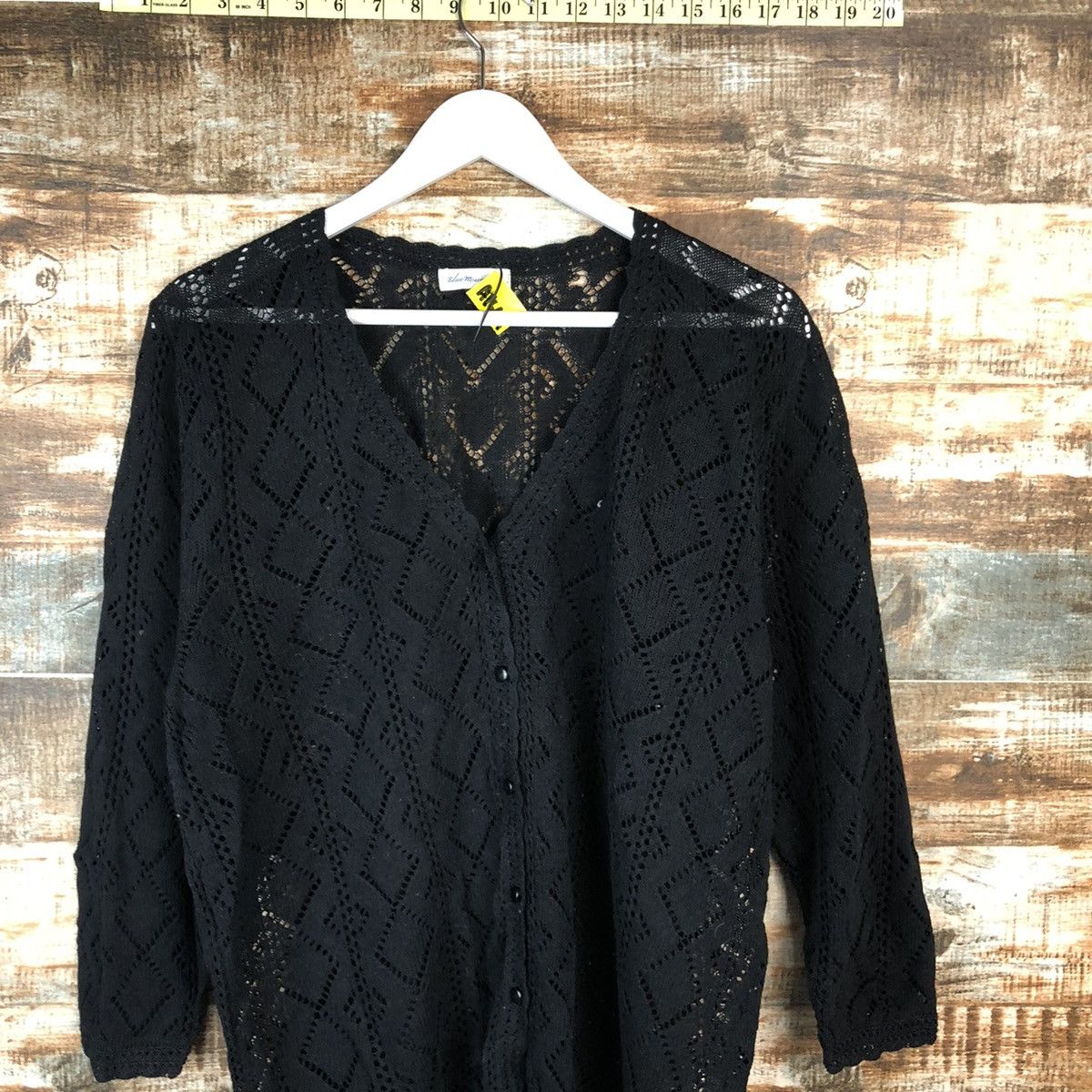 Homespun Knitwear × Japanese Brand Blue Mountain Black crochet meshnet Cardigan Knitwear #A1644 Size L / US 10 / IT 46 - 5 Thumbnail