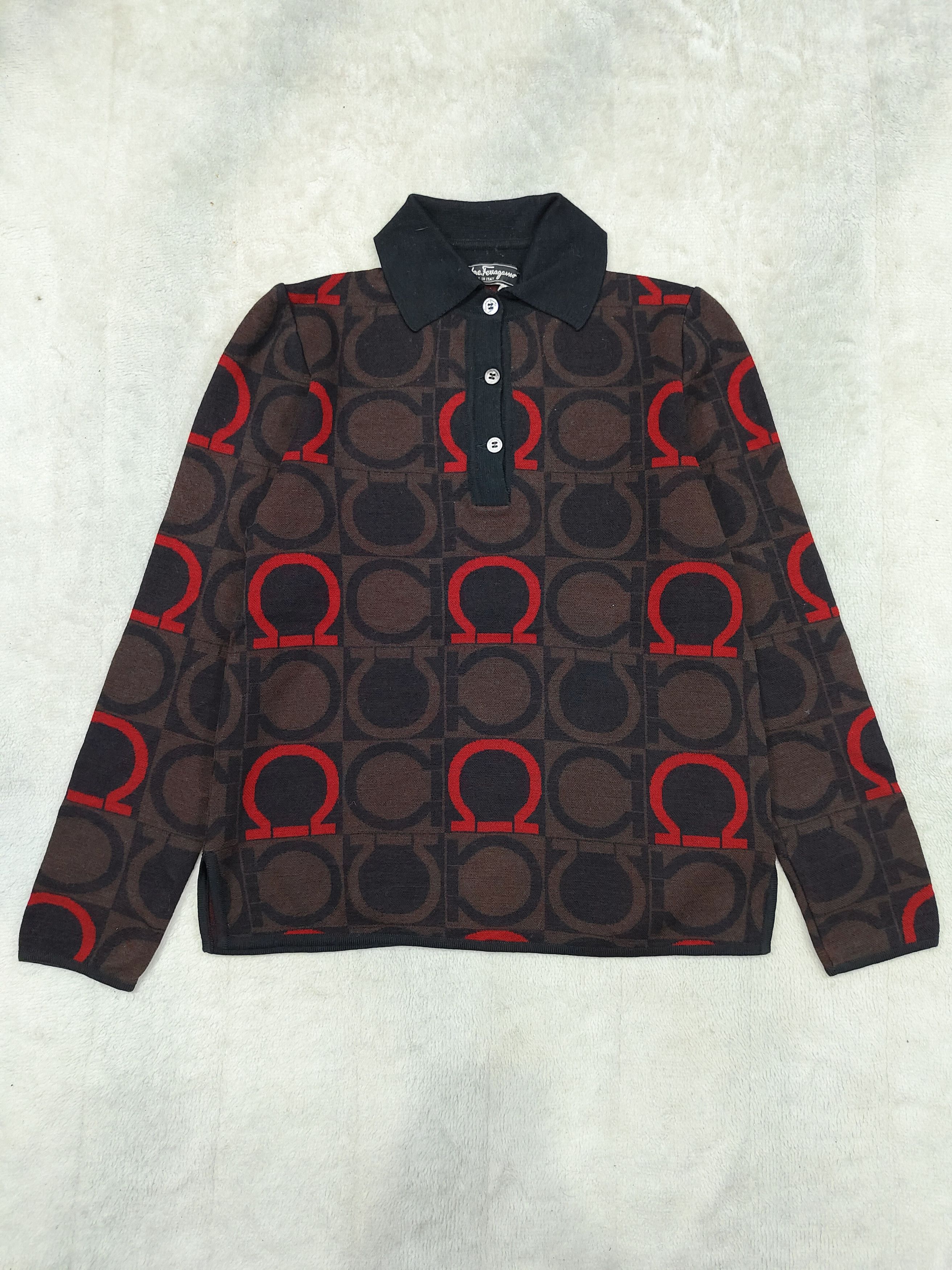 Salvatore Ferragamo 🇮🇹 Vtg 80s Salvatore Ferragamo Monogram Knitted Polos Size M / US 6-8 / IT 42-44 - 4 Thumbnail