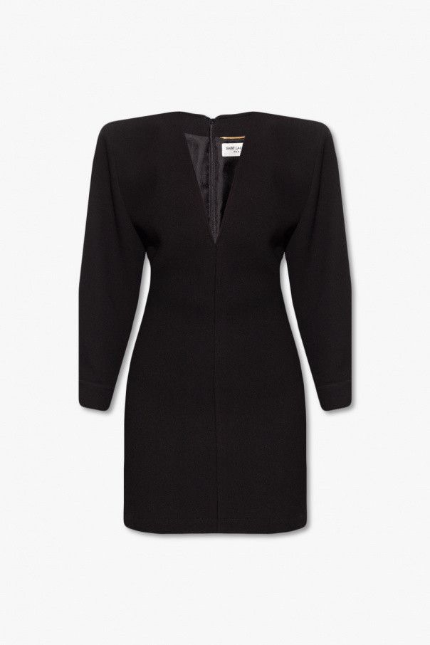 Saint Laurent Paris o1s1wg111124 V-Neck Dress in Double Crepe in Black Size M / US 6-8 / IT 42-44 - 1 Thumbnail
