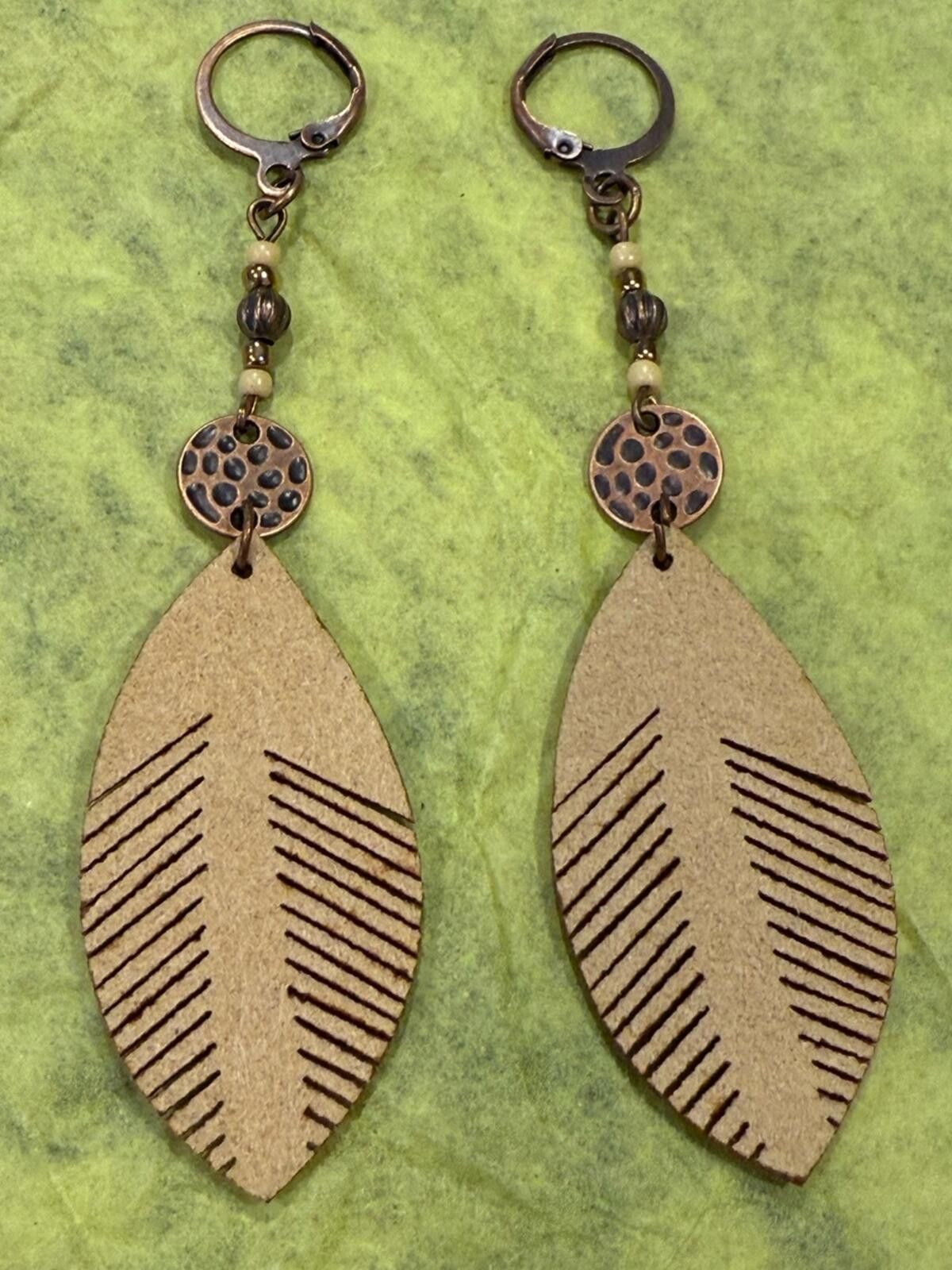 Other Feather leather bead metallic cutout dangle earrings neutral Size ONE SIZE - 1 Thumbnail