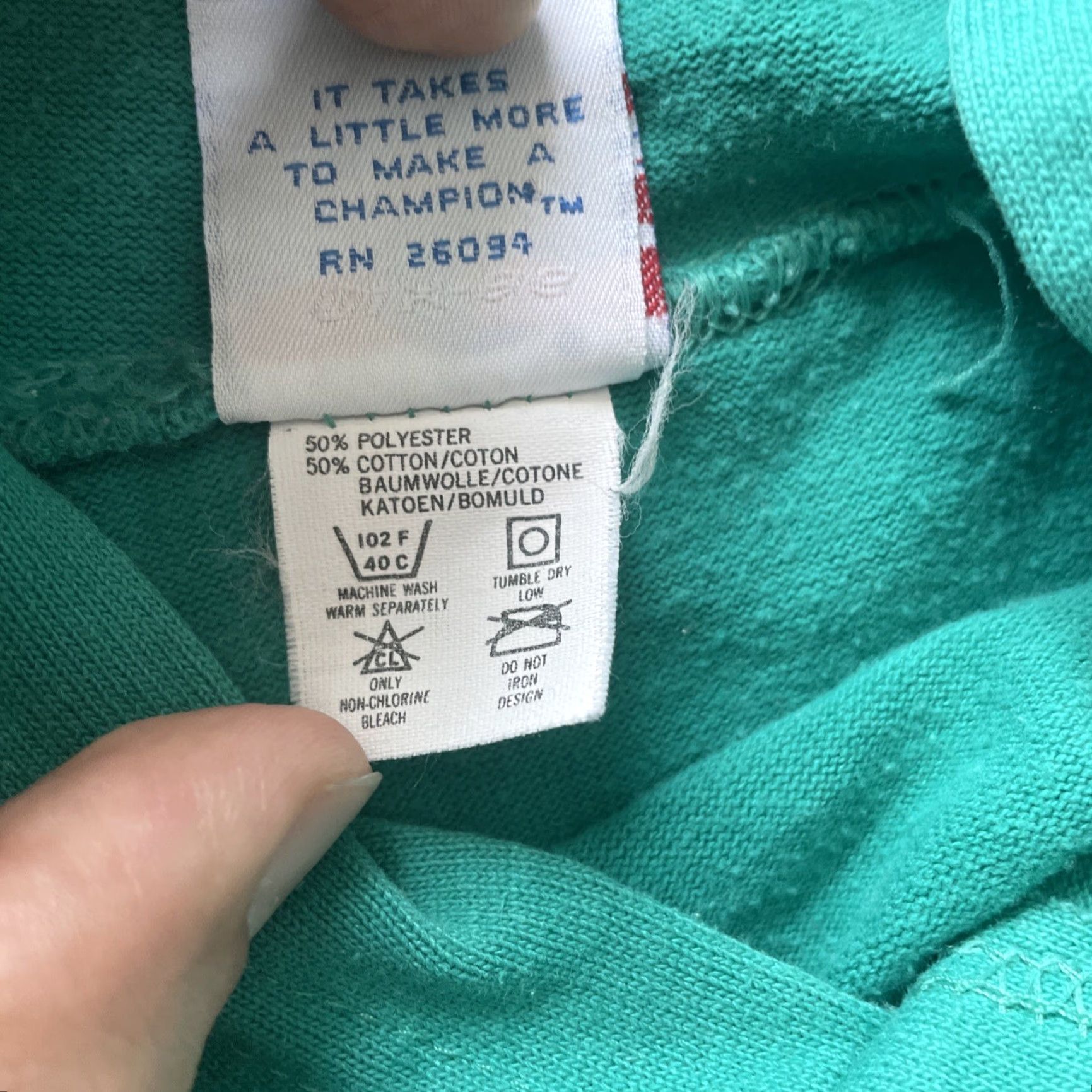 Champion VINTAGE Champion Hoodie Men XL Teal Blue Pullover Fleece Long Sleeve USA 80s City Grunge Hip Hop Retro Hooded Front Drawstring Crew Neck Size US XL / EU 56 / 4 - 4 Thumbnail