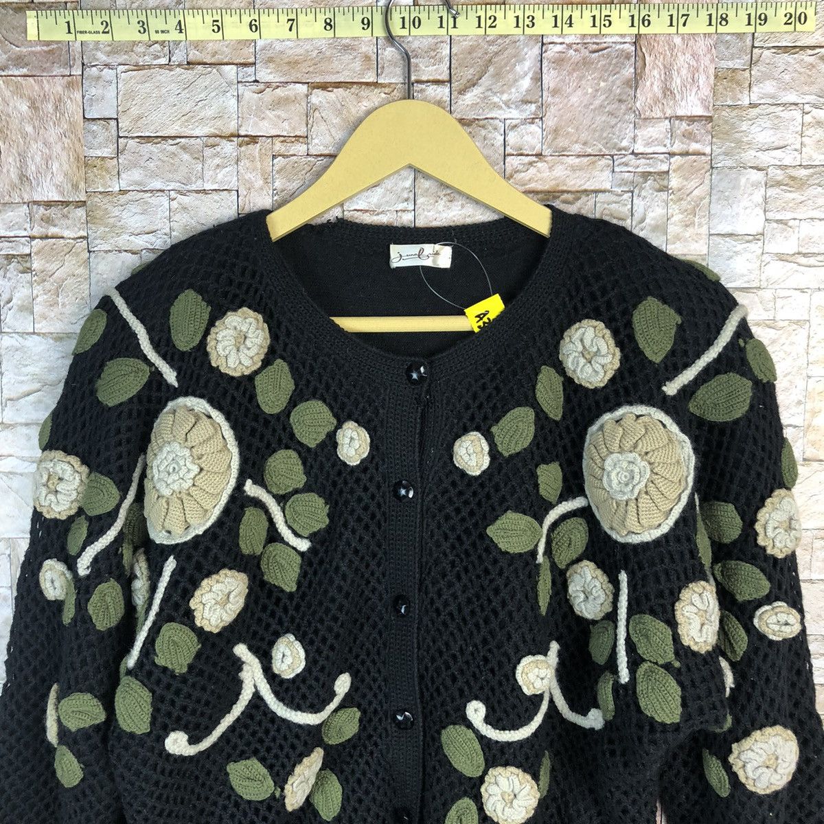 Vintage June Bride Black crochet art Cardigan knitted vintage #A371 Size M / US 6-8 / IT 42-44 - 5 Thumbnail