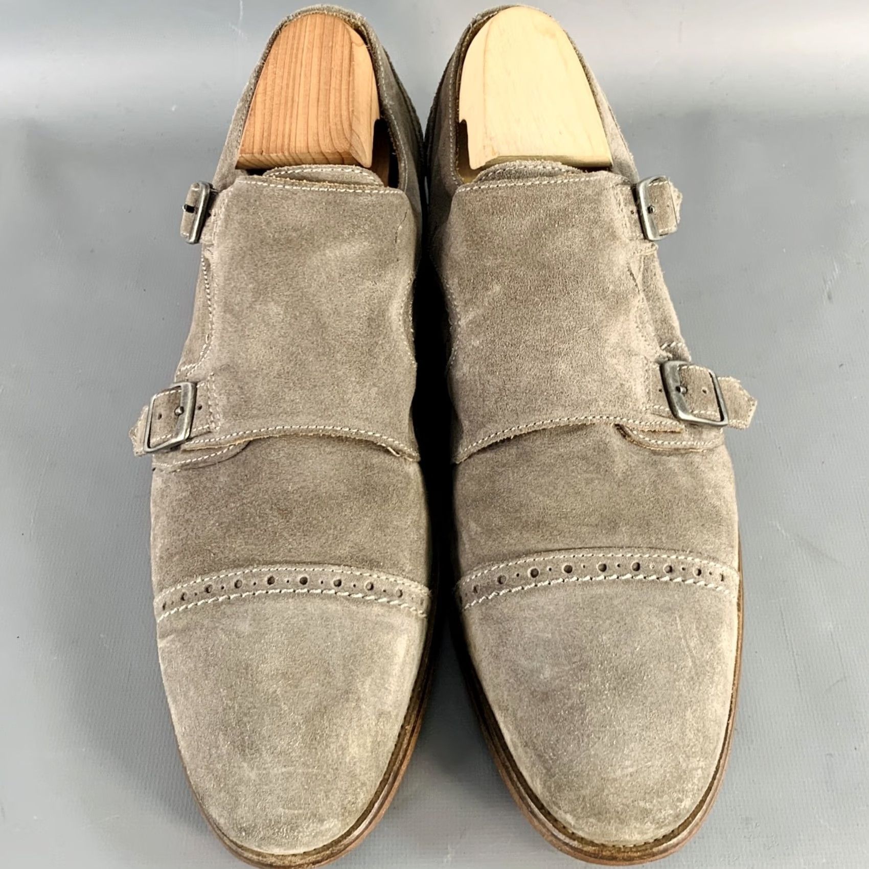 John Varvatos JOHN VARVATOS Size 9.5 Grey Suede Perforated Double Monk Strap Loafers Size US 10 / EU 43 - 4 Thumbnail